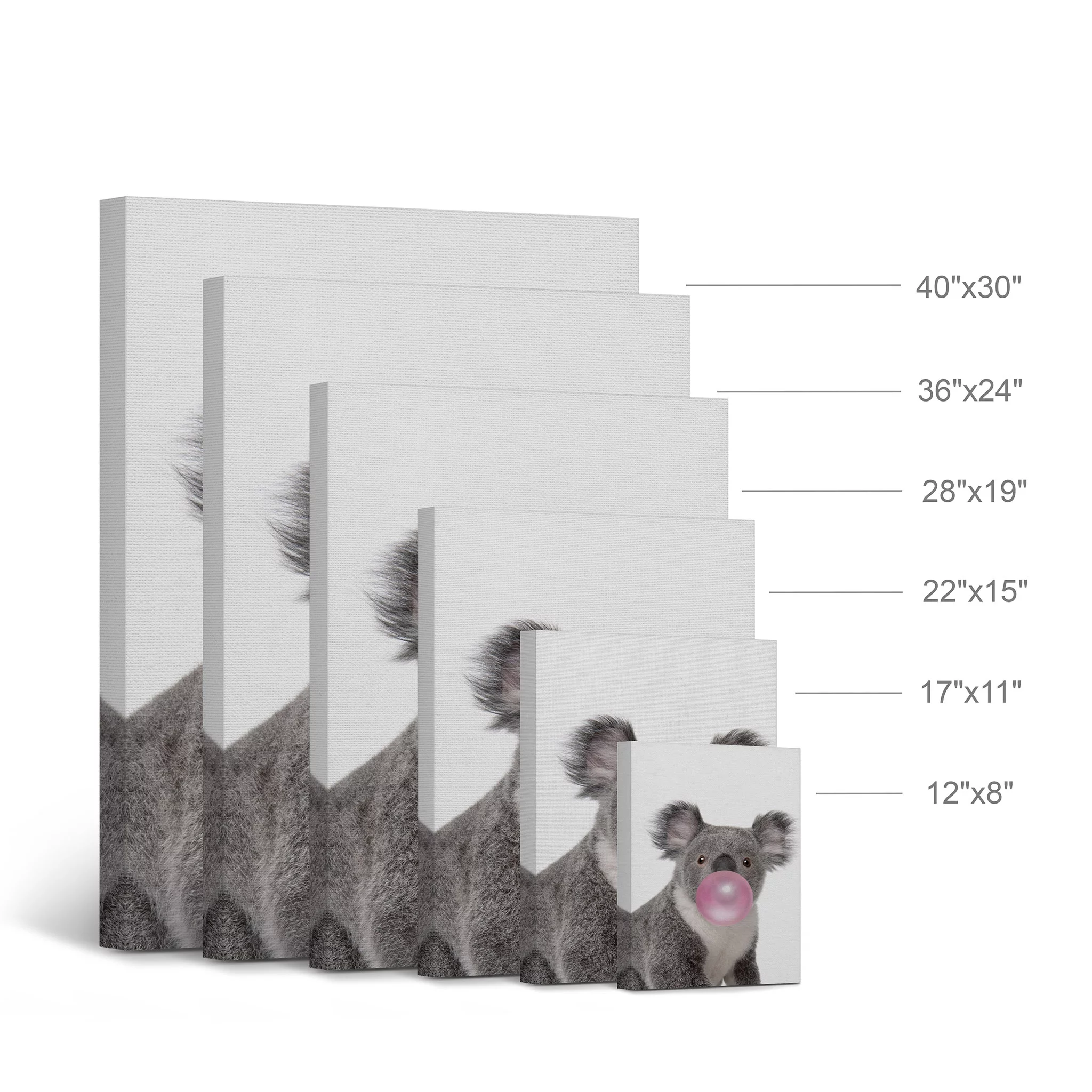 Smile Art Design Koala and Giraffe Animal Bubble Gum Art 2 PANEL CANVAS PRINT SET Pink Gum Black and White Wall Art Home Pop Art Living Room Kids Room Nursery Ready to Hang Made in USA 12x8