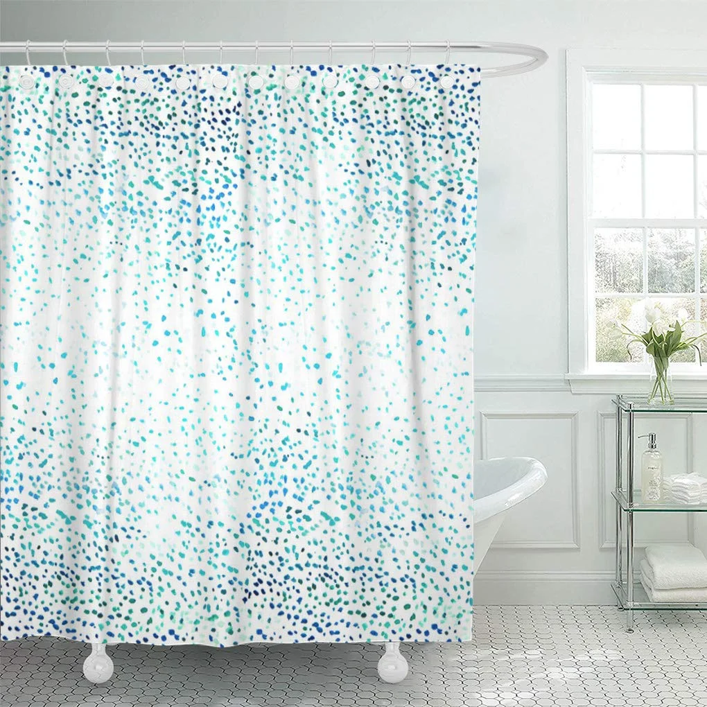 Libin Gradient Aqua Blue Watercolor Ombre Dots Artistic Fun Shower Curtain 66x72 inch