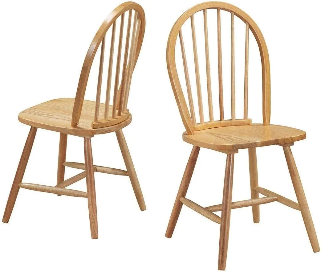 Classic Design Natural Wood Finish Pair of Dining Chairs Armless seat Ergonomic Backrest Heavy-Duty Construction