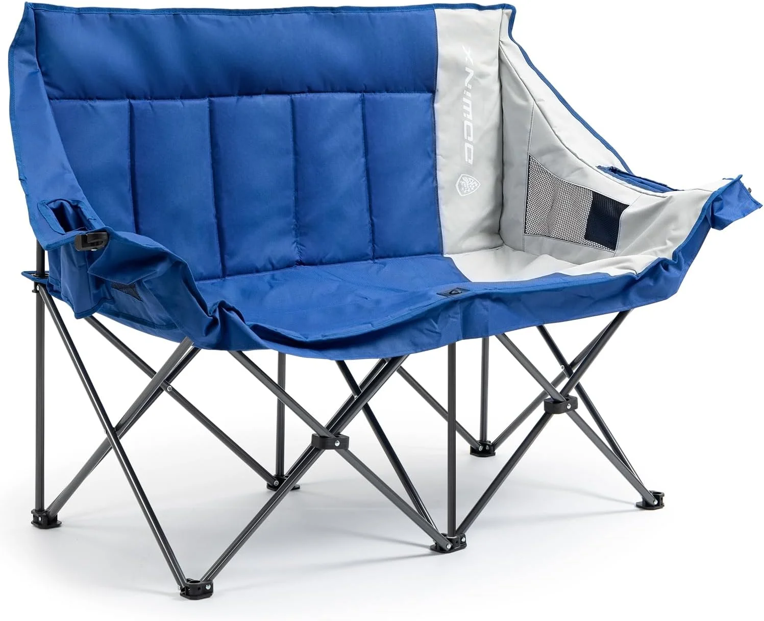 YANRUI Double Camping Chair Portable Folding Outdoor Loveseat with Side Pockets, Lawn Chair Camping Couch for Beach/Outdoor/Patio, Padded Seats & Armrests Supports up to 440lbs, (Blue PRO)