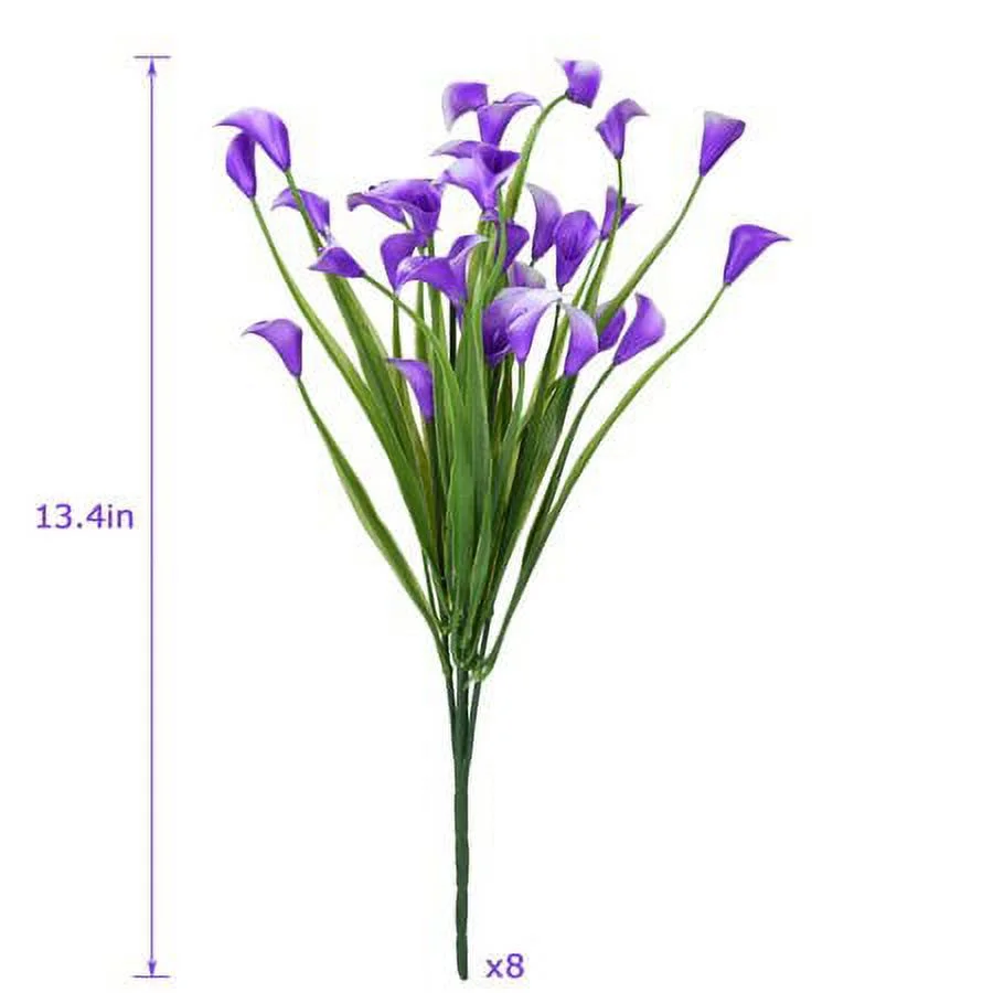 Viworld Artificial Calla Lily, 8 Bundles Yellow Fake Spring Plastic Flowers Garden Home Table Centerpieces Pot Decor, Purple