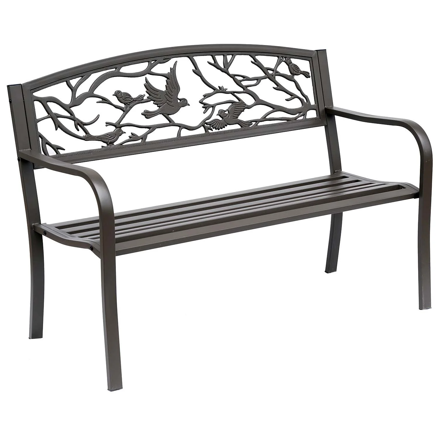 LEIYEHOOM 50” Garden Bench  Outdoor Patio Bench with Animal Pattern  Cast Steel Metal Bench for Yard  Lawn  Porch  Brown