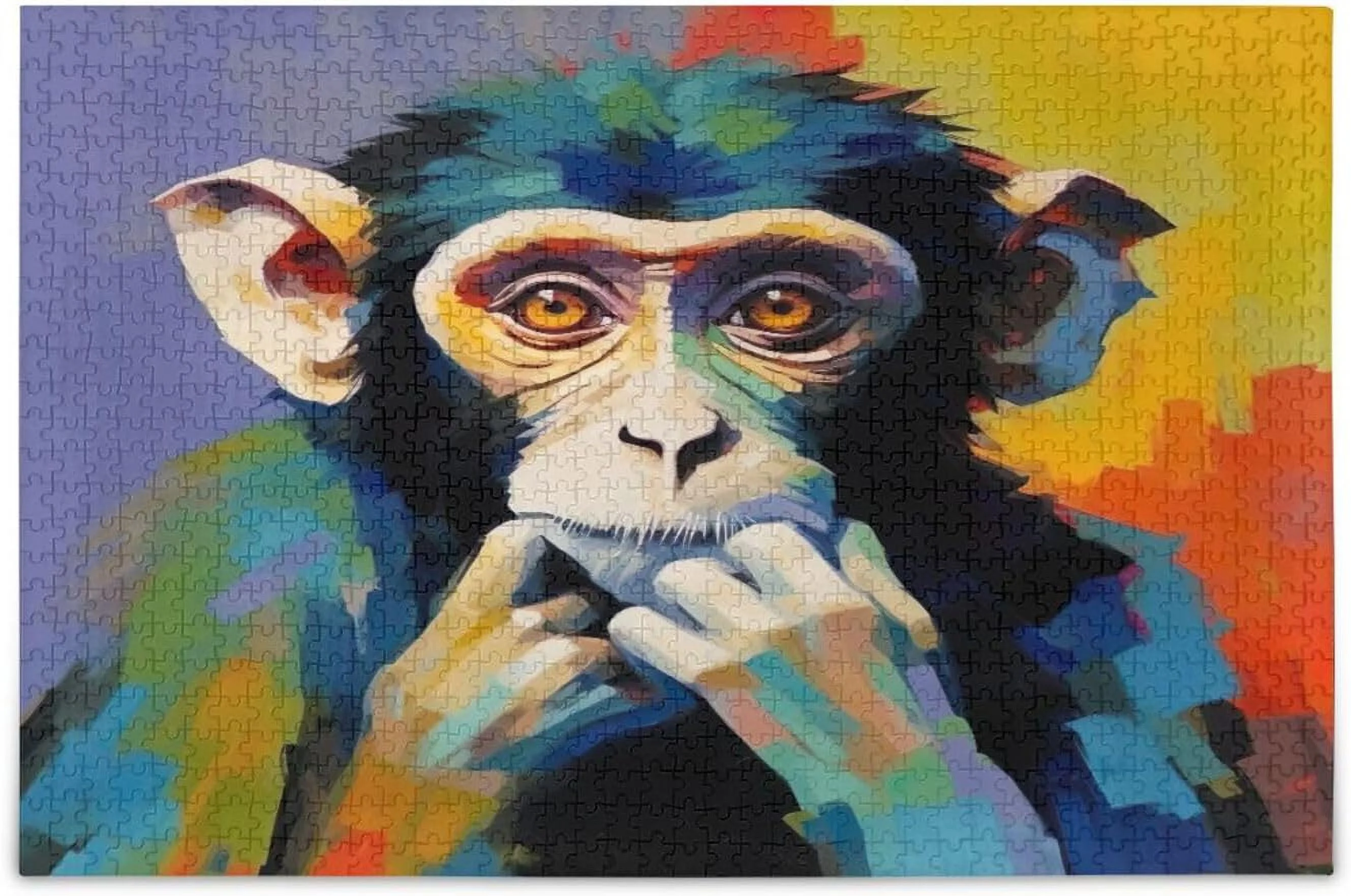Abstract Monkey Painting Puzzle 500 Pieces - Wooden Jigsaw Puzzles for Family Games - Suitable for Teenagers and Adults, Die-Cut Puzzle Pieces Are Easy To Handle
