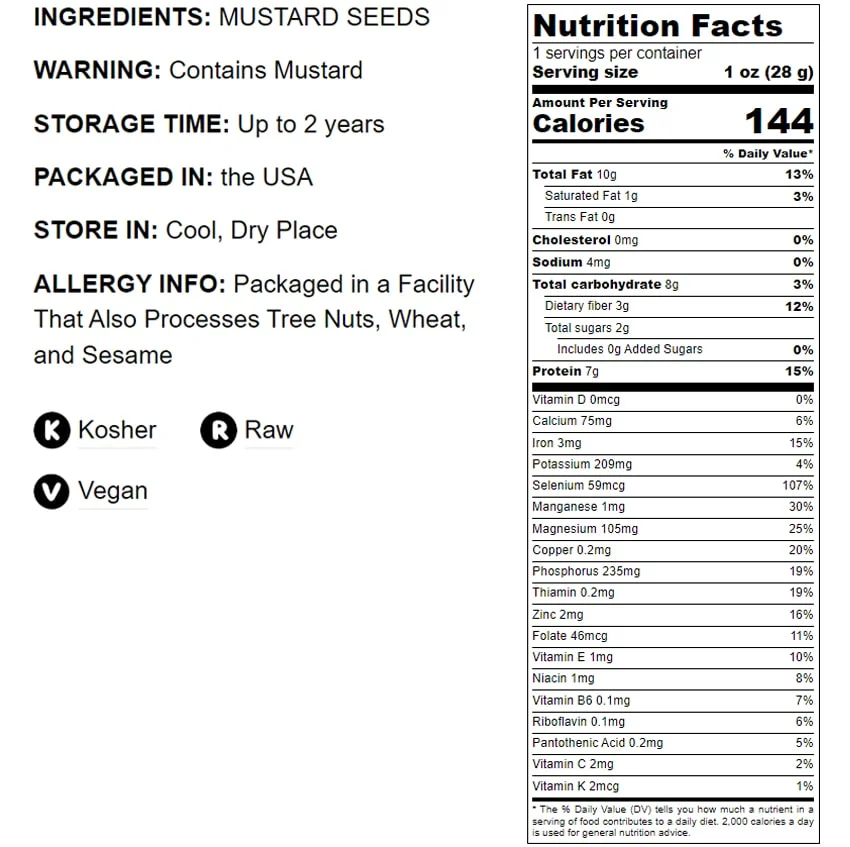 Food to Live, Yellow Mustard Seeds, 1 Pound