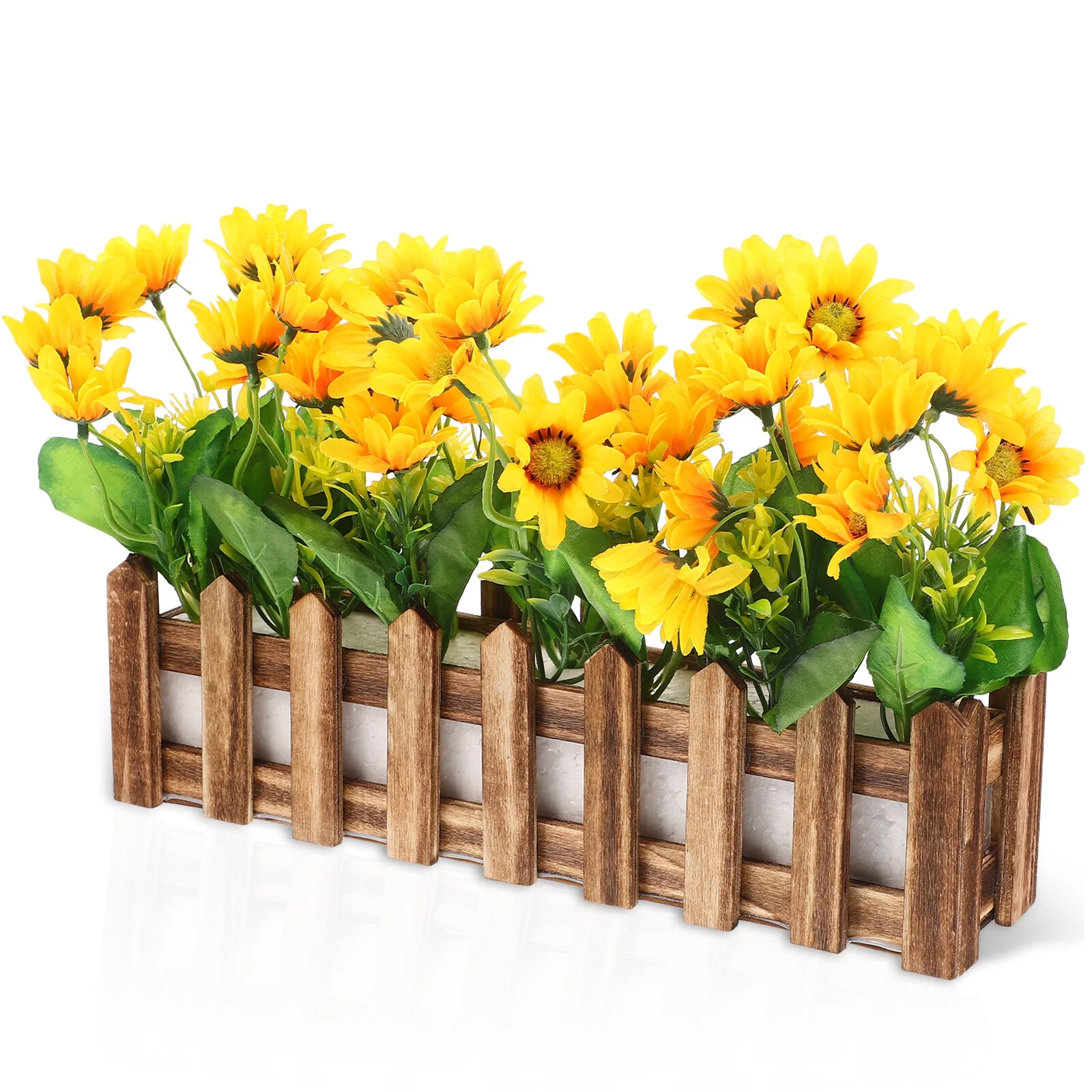 Qumonin Artificial Sunflower in Picket Fence Pot for Wedding/Home Decor