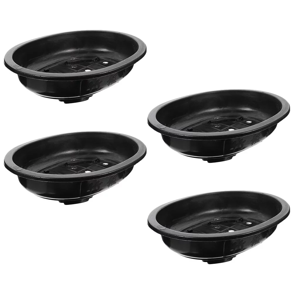 4pcs Plastic Flowerpots Decorative Gardening Oval Bonsai Large Planting Pots