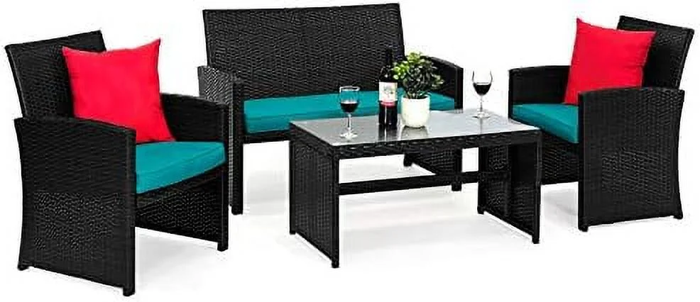4-Piece Outdoor Wicker Patio Conversation  Set for Backyard  Deck  Poolside w/Coffee Table  Seat Cushions - Gray Wicker/Gray Cushions