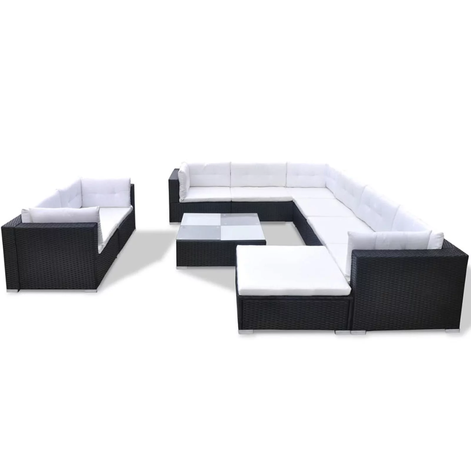 OWSOO 10 Piece Patio Set with Cushions Poly Rattan Black