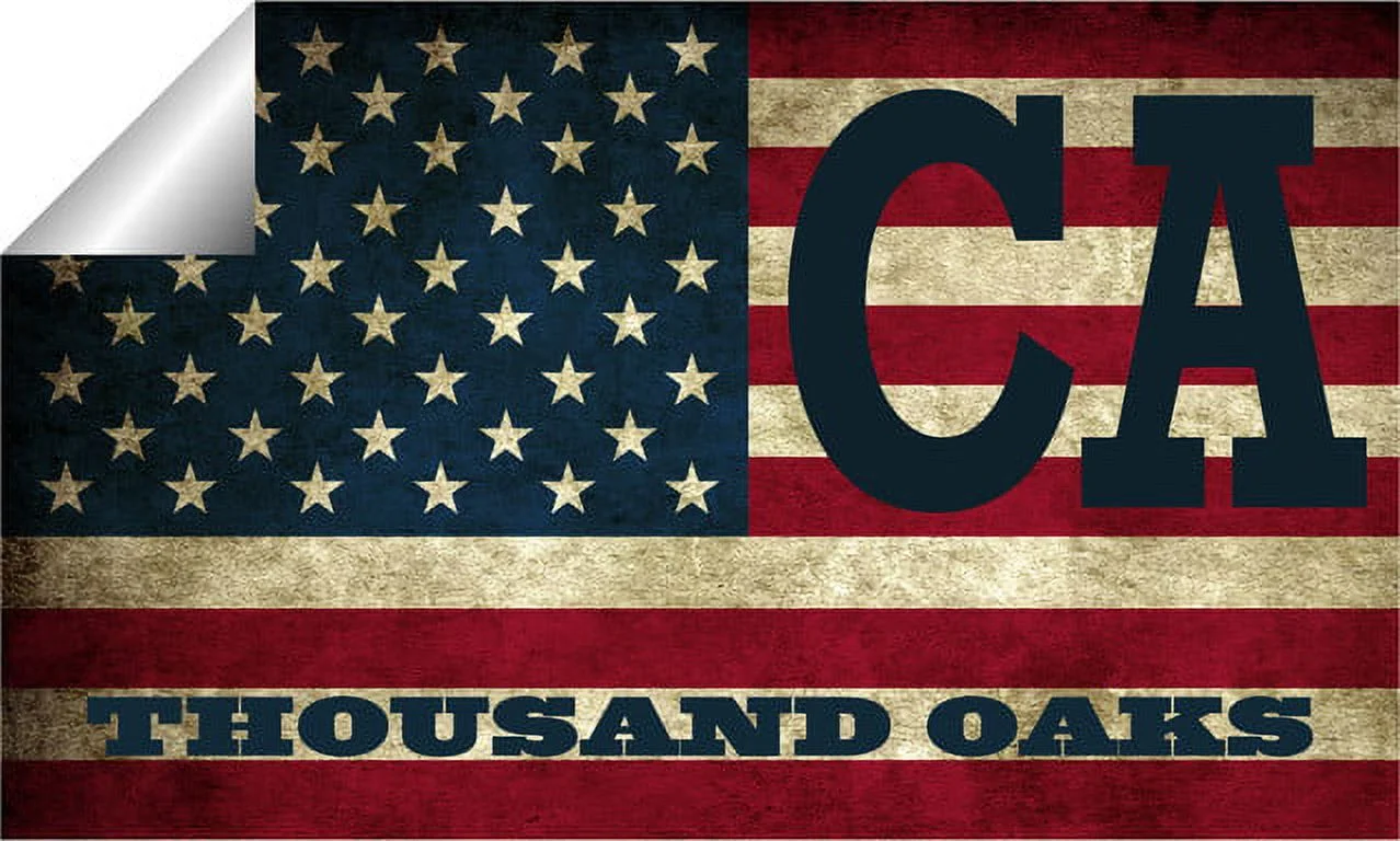 Thousand Oaks CA California Ventura County Vintage US Flag Decal Bumper Sticker 3M Vinyl 3