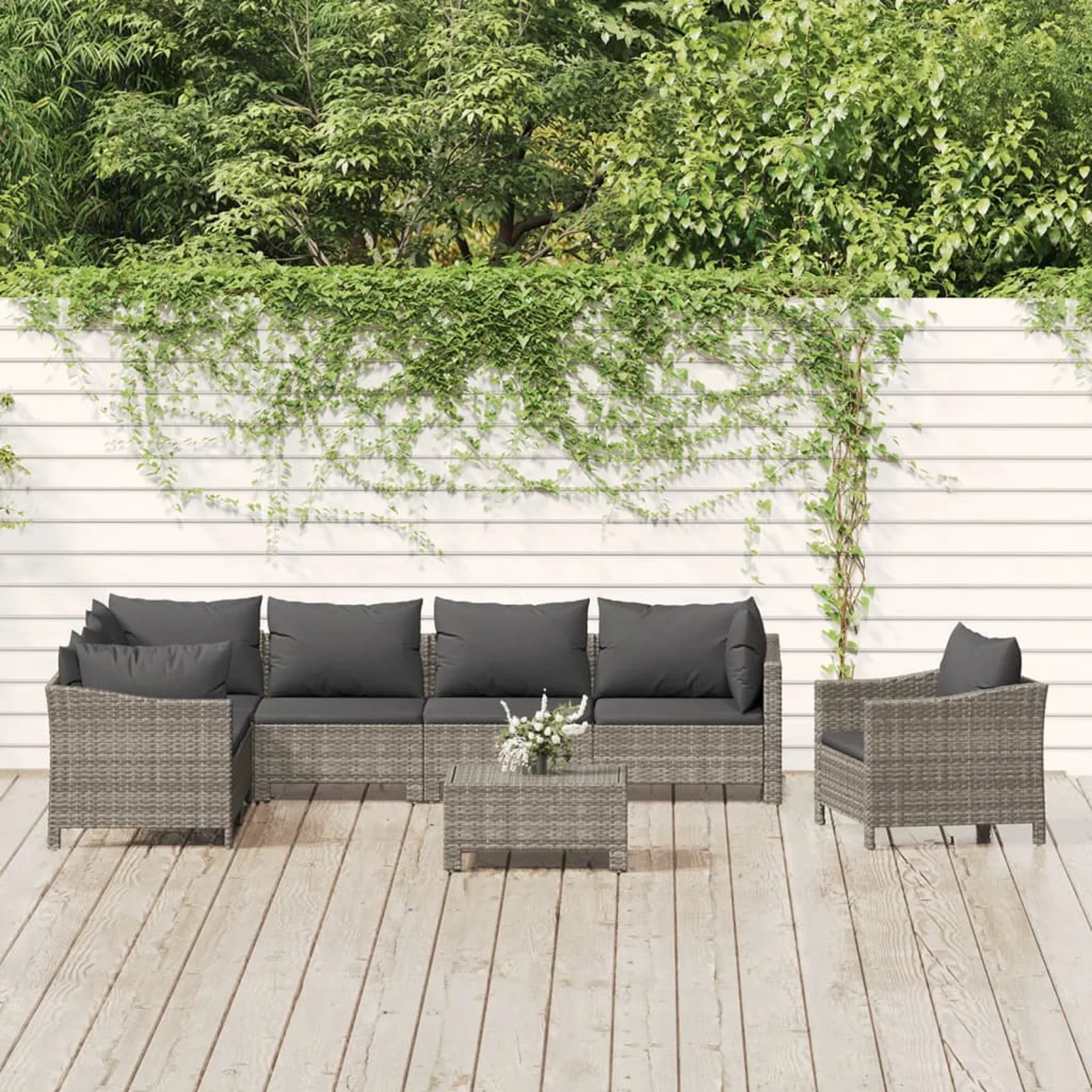Walmeck 8 Piece Patio Set with Cushions Gray Poly Rattan