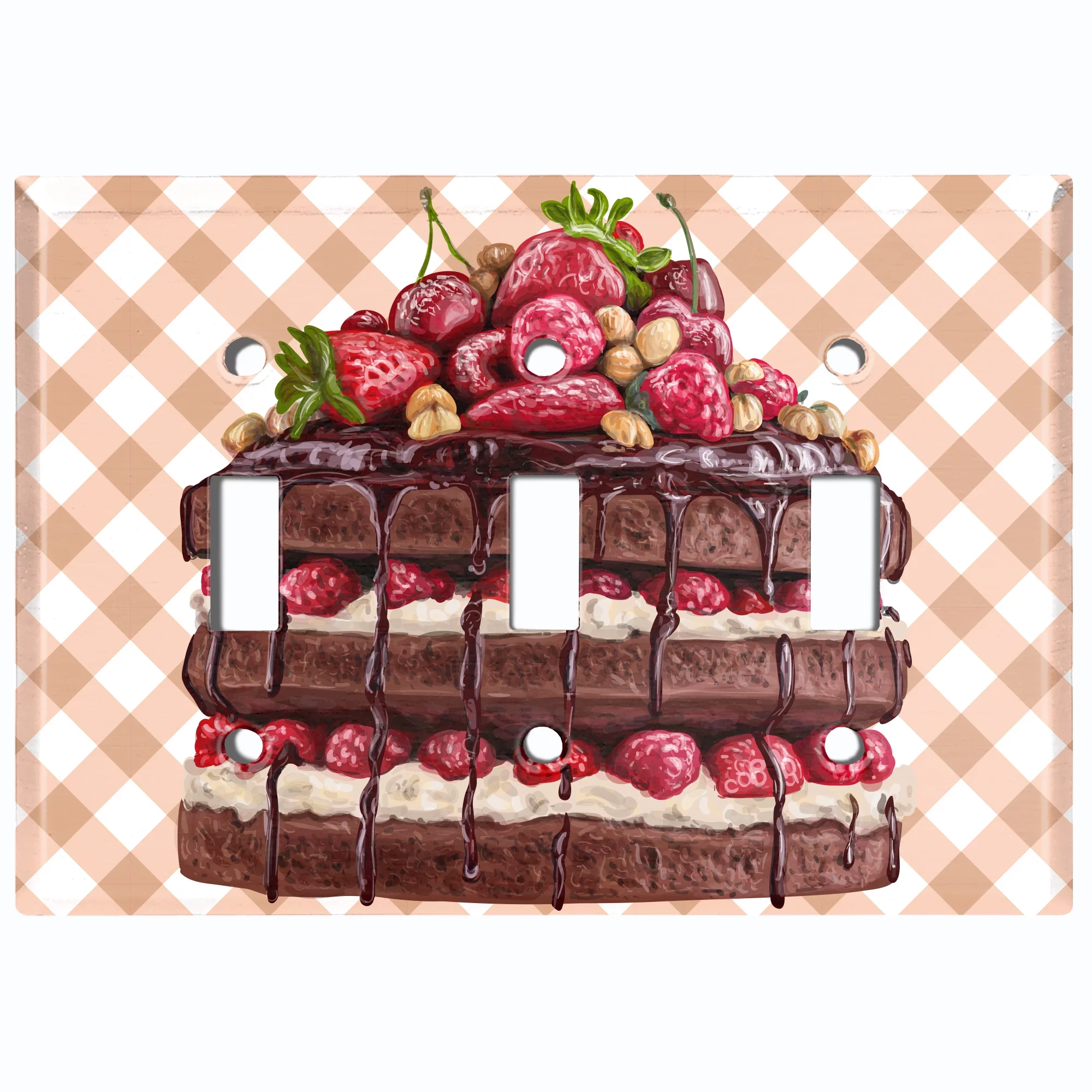 Metal Light Switch Wall Plate Outlet Cover (Layered Fruit Chocolate Strawberry Cake Custard - Triple Toggle)