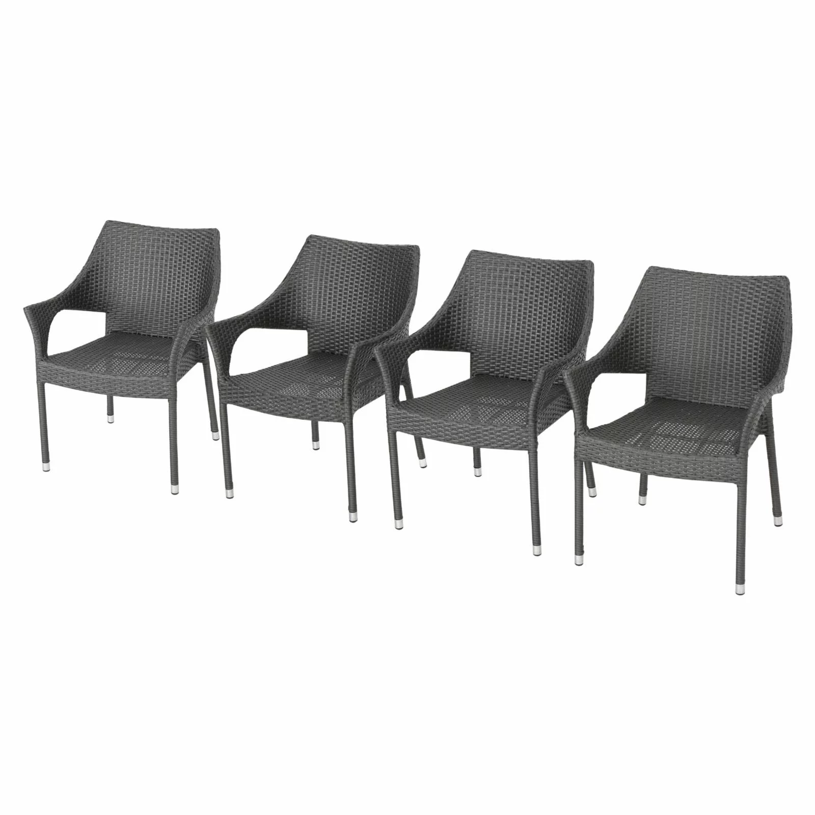 Rainee Outdoor Wicker Stacking Dining Chairs - Set of 4 - Gray