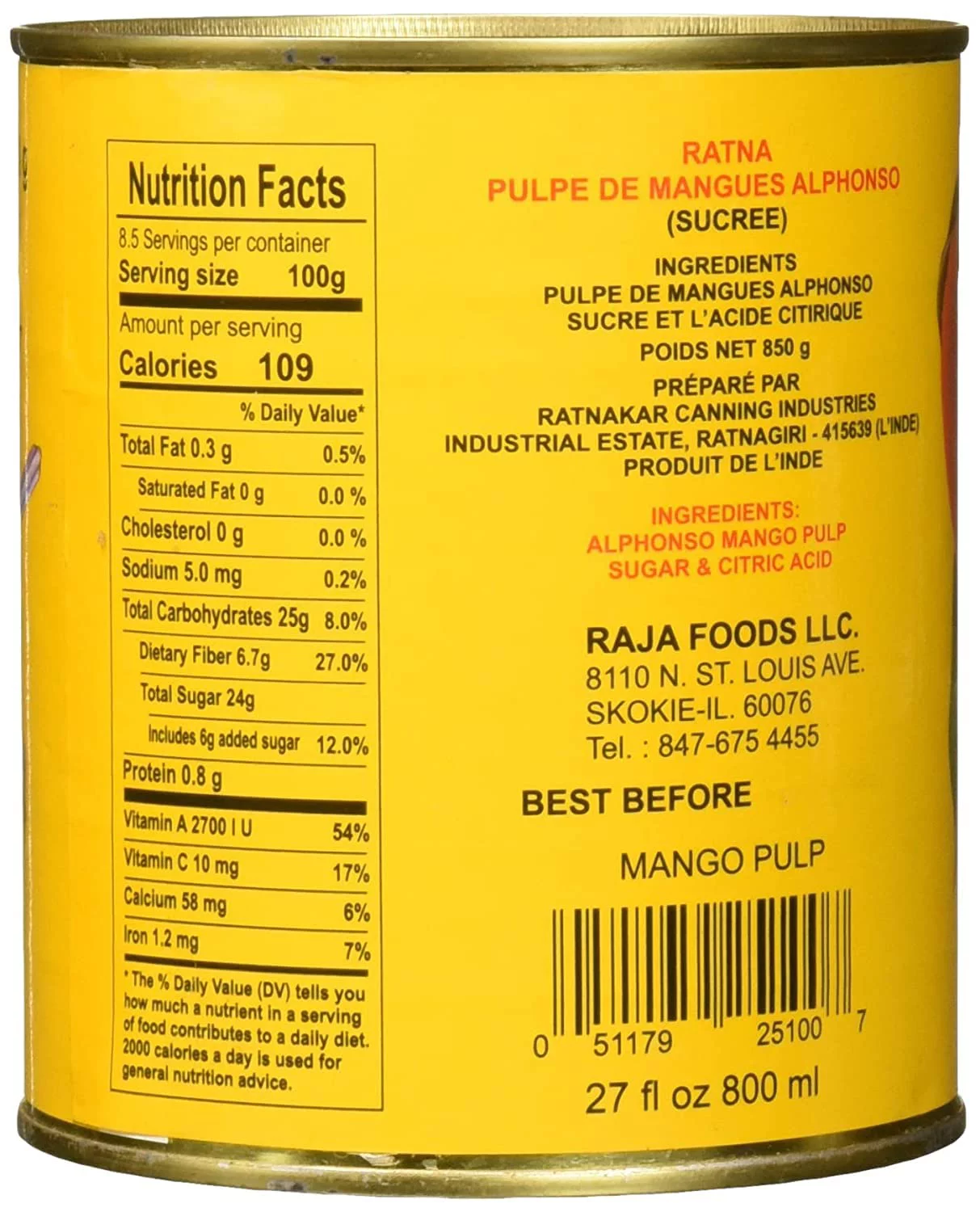 Swad Ratnagiri Alphonso Mango Pulp 850g (Pack of 2)