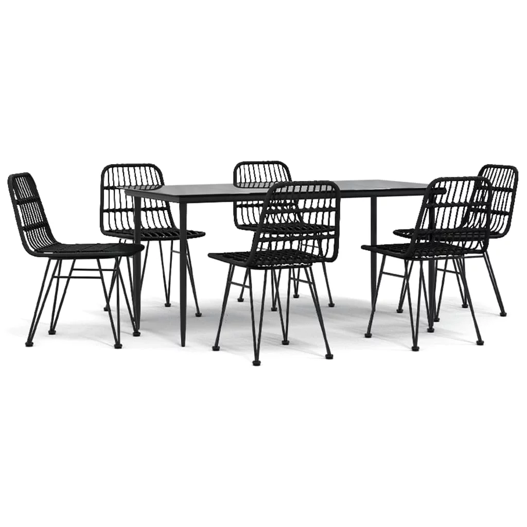 Irfora 7 Piece Patio Dining Set Black Poly Rattan