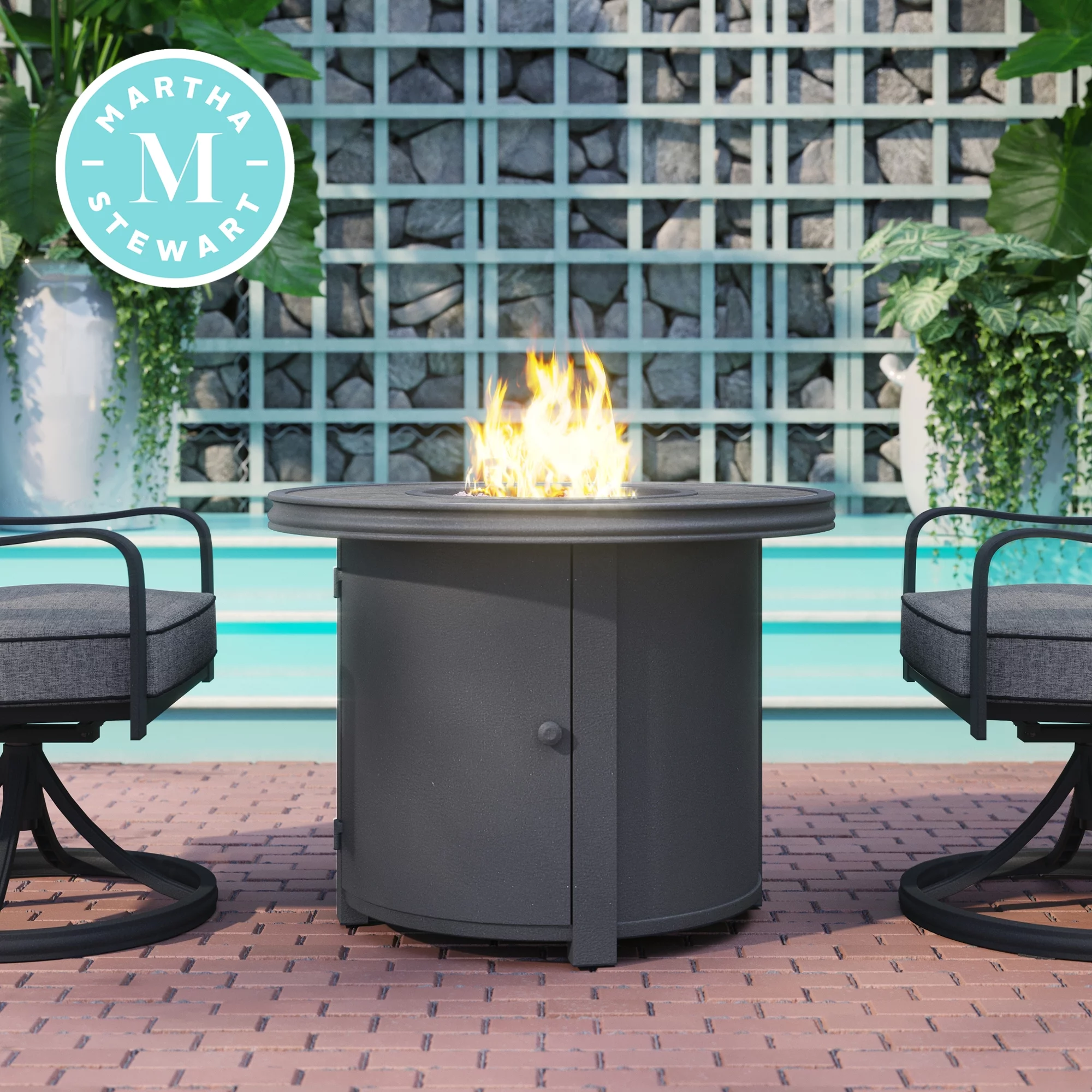 Martha Stewart Thornfield Aluminum Outdoor Fire Table with Ceramic Top in Dark Grey