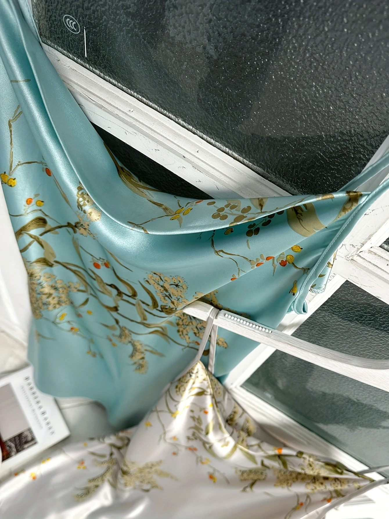 Jkzcp  2-piece Set  Women‘s Satin Cherry Print Slip Nightgown  Fashionable & Sexy  Spaghetti Strap Sleep Dress  Seasonal Loungewear