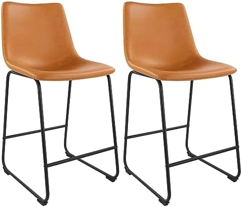CHNKH Dinning Chairs  Faux Leather Industrial Chair Counter Height Chair Metal Legs with Footrest Kitchen Chair for Home  Coffee Shop Patio Dining Chair Height 19\u2019\u2019 (Black  2pcs