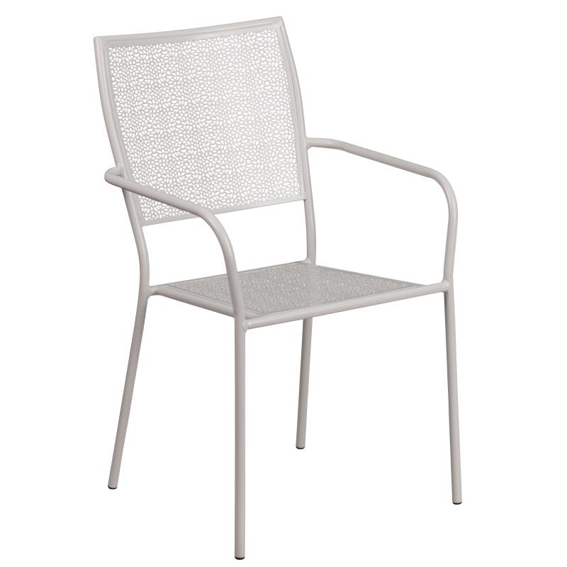 2 PACK Square Back Light Gray Metal Outdoor Patio Stackable Dining Chair For Commercial or Residential Use