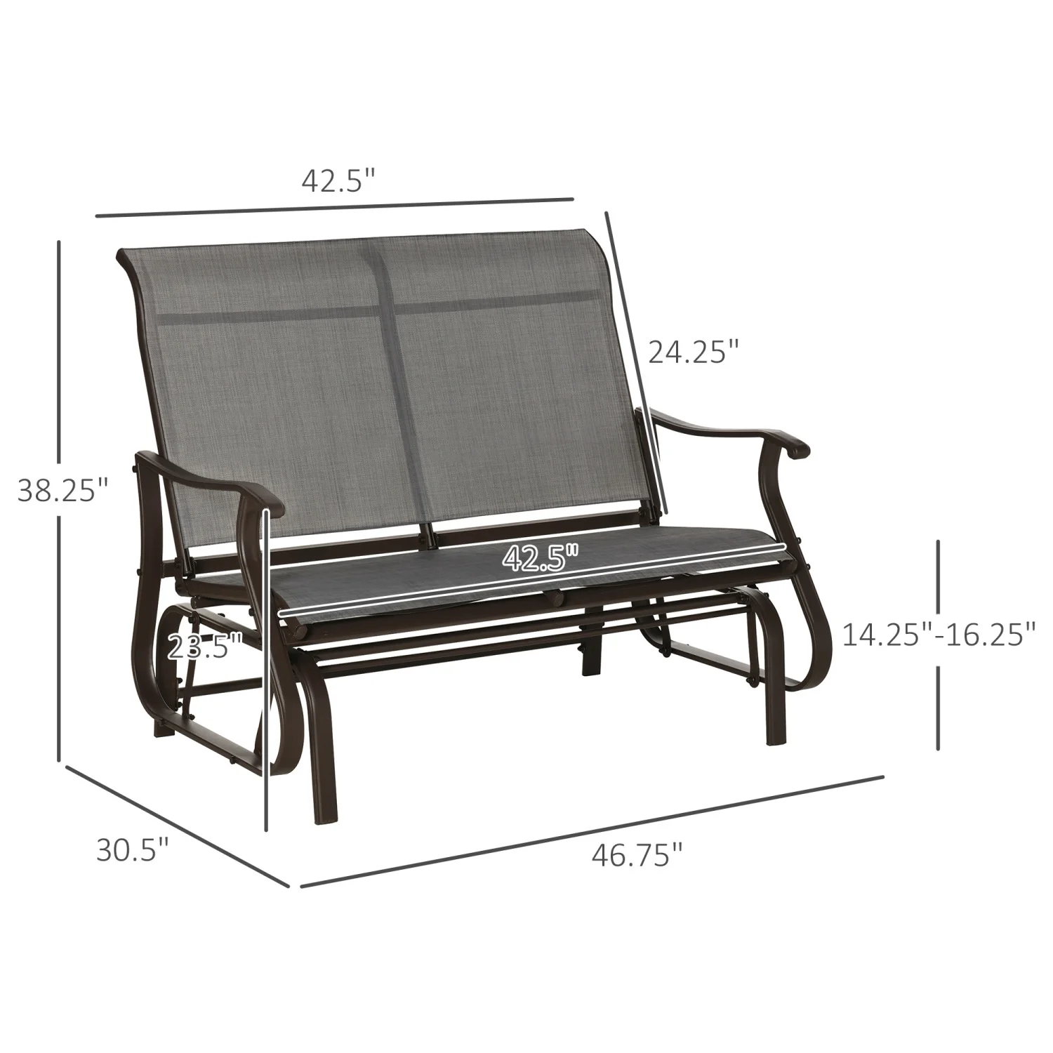 GRTYOKF 2-Person Outdoor Glider Bench，Patio Glider Loveseat Chair with Powder Coated Steel Frame，2 Seats Porch Rocking Glider for Backyard  Lawn  Garden and Porch  Mixed Grey
