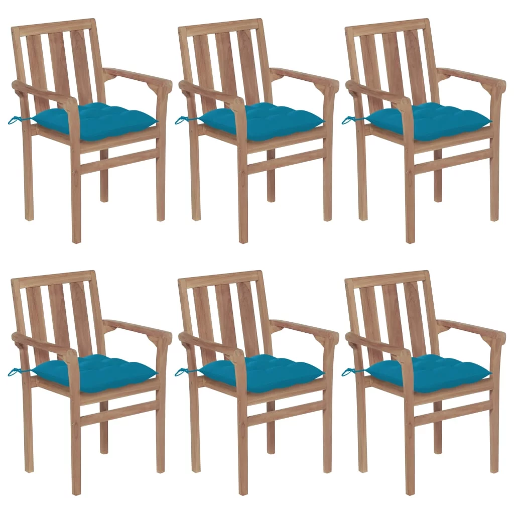 Dcenta Stackable Patio Chairs with Cushions 6 pcs Solid Teak Wood