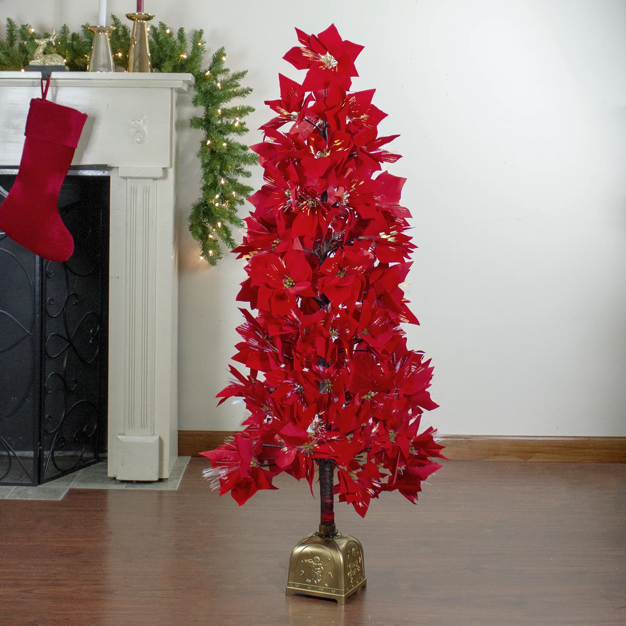 Northlight 4' Prelit Artificial Christmas Tree Fiber Optic Color Changing Red Poinsettia