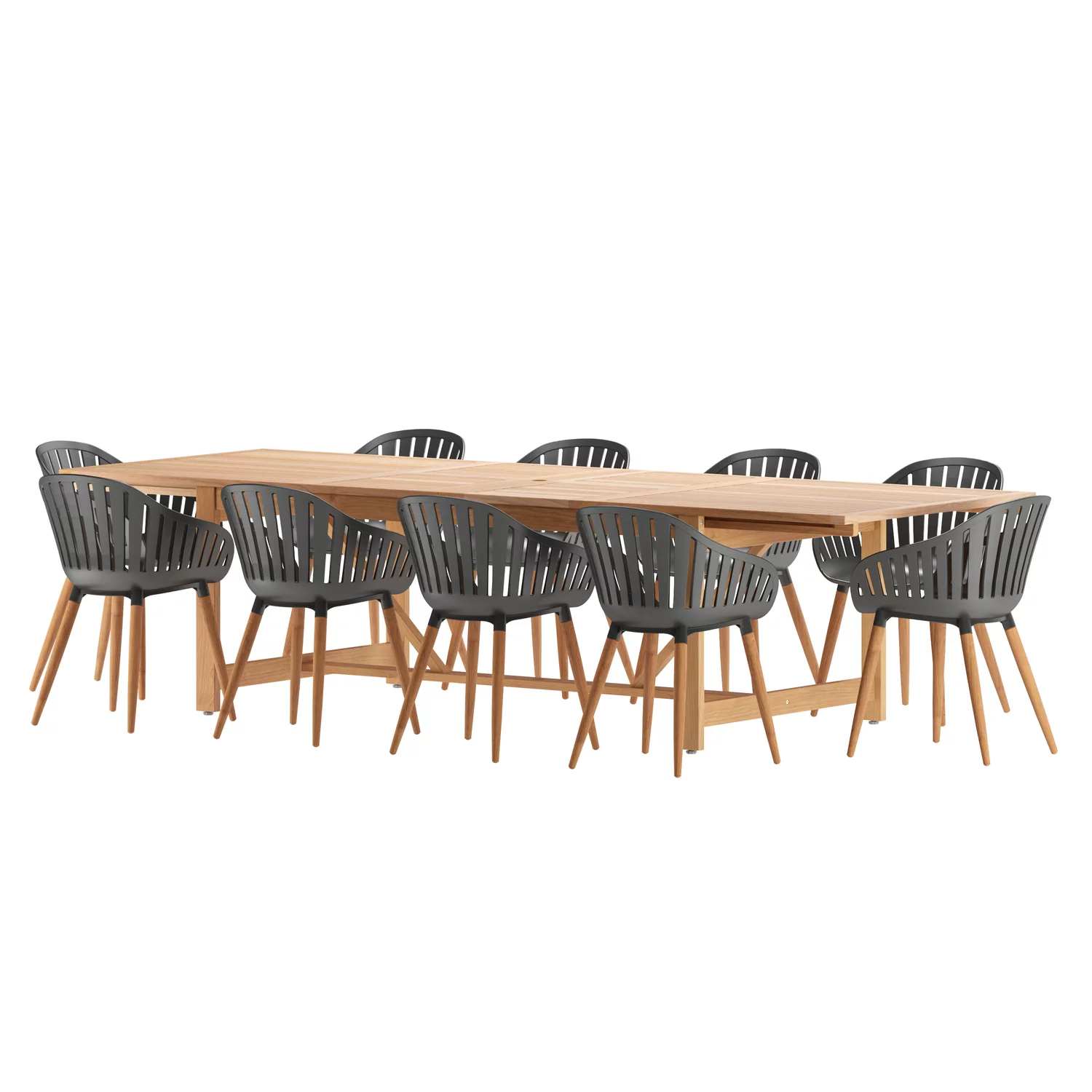 Amazonia 11 Piece Rectangular Patio Dining Set W/Black Plastic Teak Finish Chairs