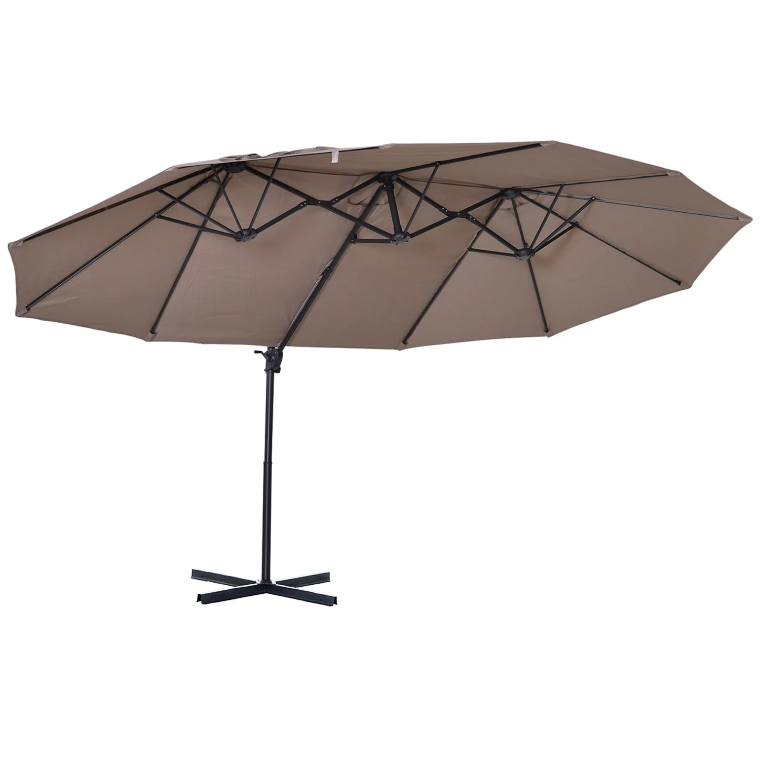 DremFaryoyo 14ft Patio Umbrella Double-Sided Outdoor Market Extra Large Umbrella with Crank  Cross Base for Deck  Lawn  Backyard and Pool  Brown