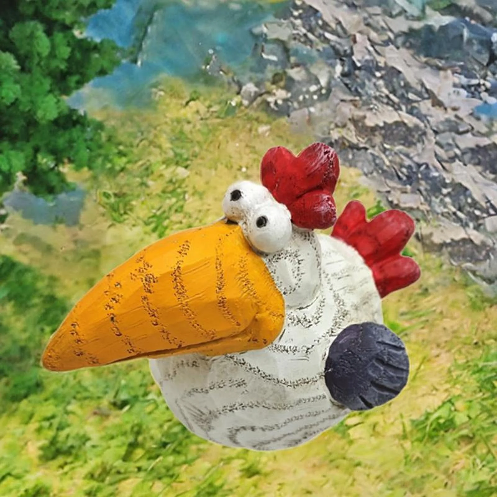 Tongina Garden Statue Mini Chicken Statue Ornament Creative Housewarming Gift Yard Decor Chicken Figurine for Patio Pond Outside Desk