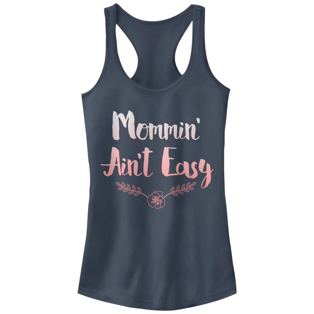 Junior's CHIN UP Mommin Ain't Easy  Racerback Tank Top Indigo 2X Large