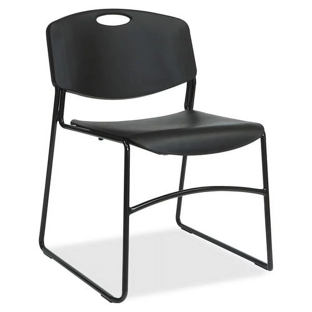 Lorell Heavy-duty Bistro Stack Chairs - 4/CT Plastic Seat - Plastic Back - Steel Frame - Black - 21.3