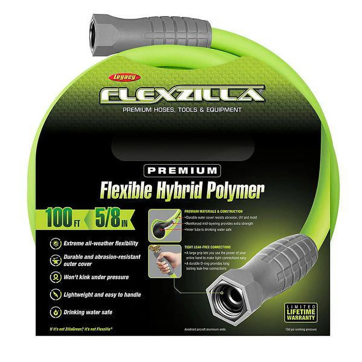 Flexzilla 5/8 in. x 100 ft. Garden Hose with Ergonomic Female Grip, 3/4 in. - 11/2 GHT Fittings