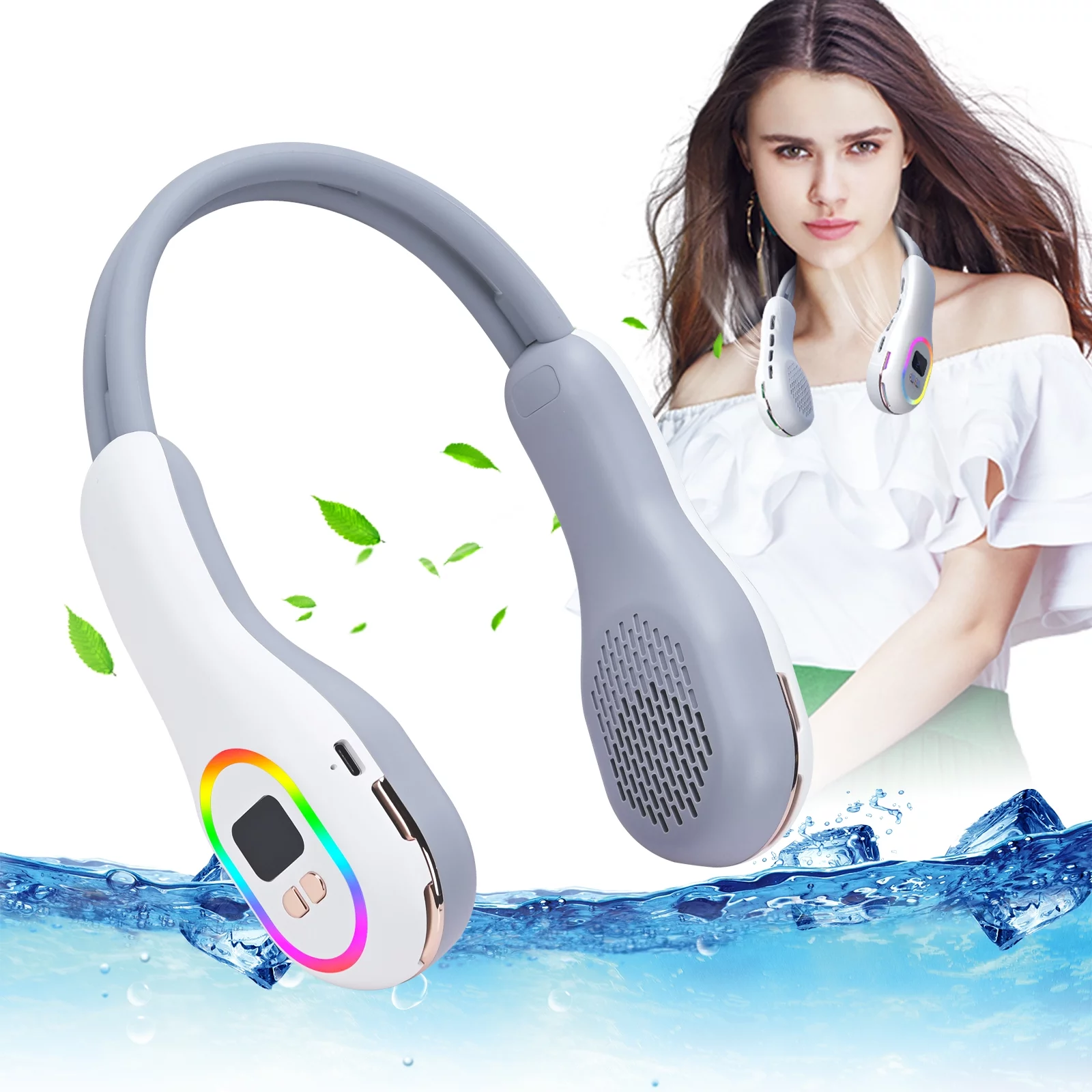 Portable Neck Fan, Lychee Hands Free Wearable Personal Fan, 3600mAh Battery Powered USB Rechargeable Bladeless Cooling Fan with 3 Speeds for Sports, Travel, Outdoor, Home, Office