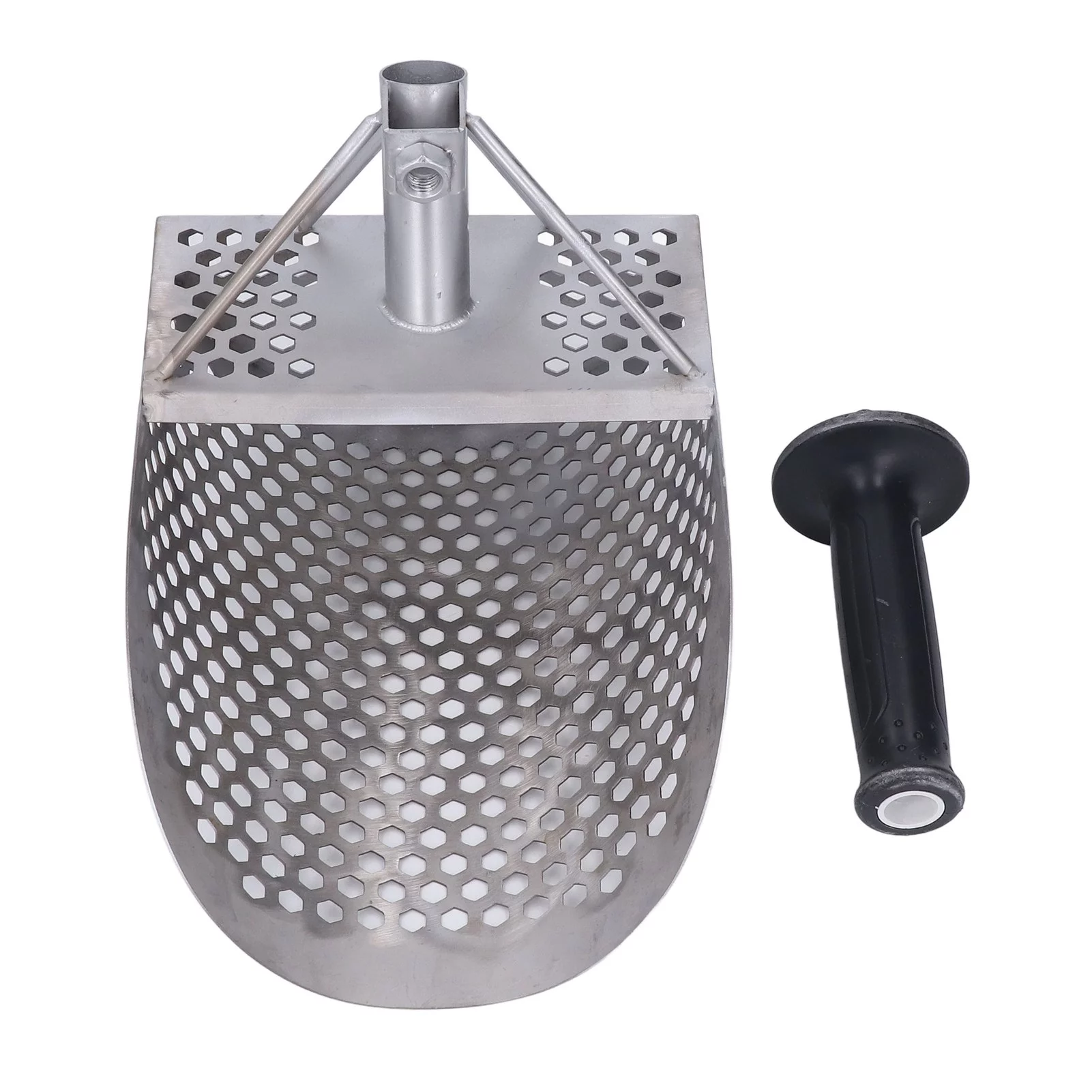 Uadme Stainless Steel Gold Panning Shovel Beach Sand Scoop Metal Detecting Hunting Tool Detector Stainless Steel Hexahedron Holes Sand Scoop