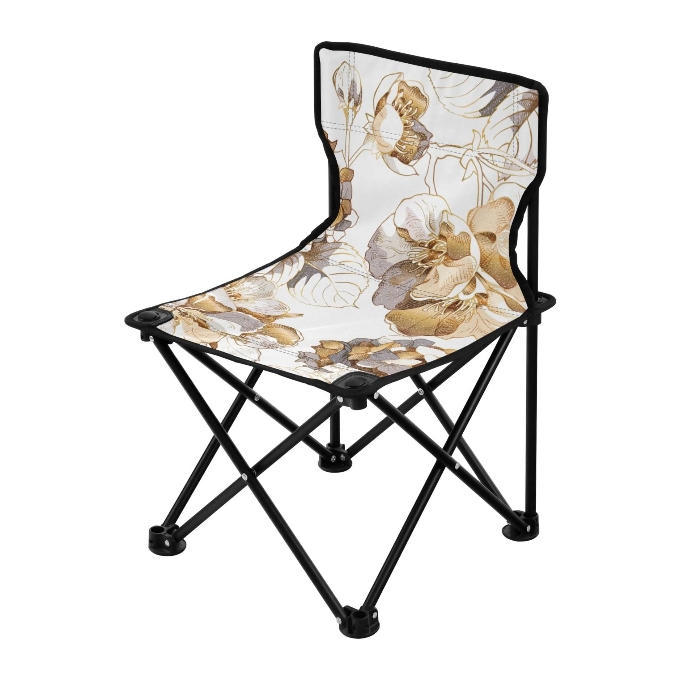 Golden Flowers Peony Portable Camping Chair Small for Kids Outdoor Folding Beach Chair Fishing Chair Lawn Chair with Carry Bag