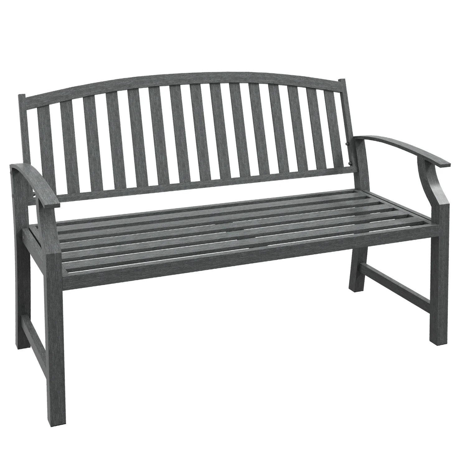GRTYOKF 46” Outdoor Garden Bench  Metal Bench  Wood Look Slatted Frame  for Patio  Park  Porch  Lawn  Yard  Deck  Gray