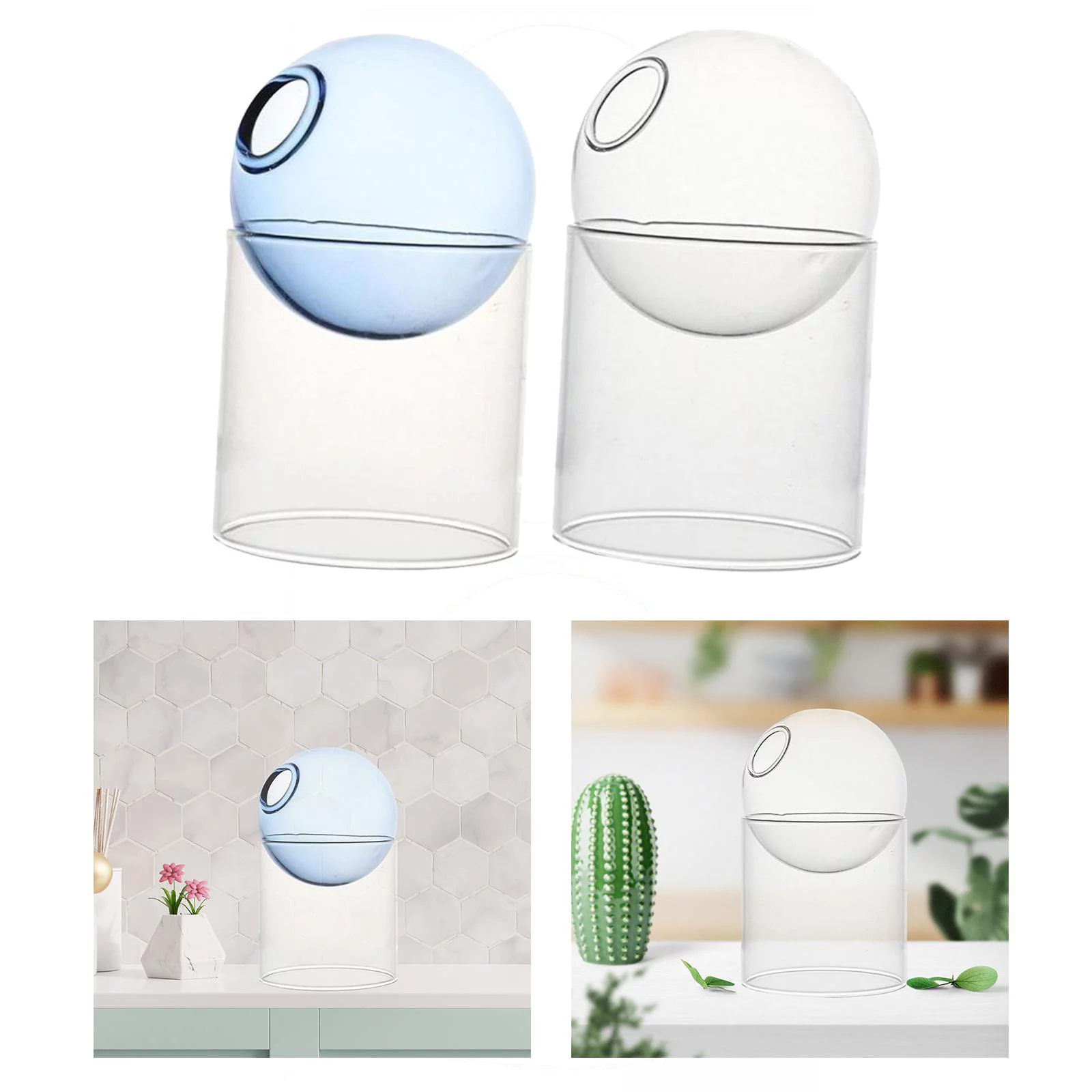 Vase,Transparent Glass Vase Home Decor,Flower Plants Glass Pots Decorative Ornament,Propagation Planter Terrarium Floral Arrangement,Window Home Party Exhibition Wedding Craft,Indoor Clear Blue