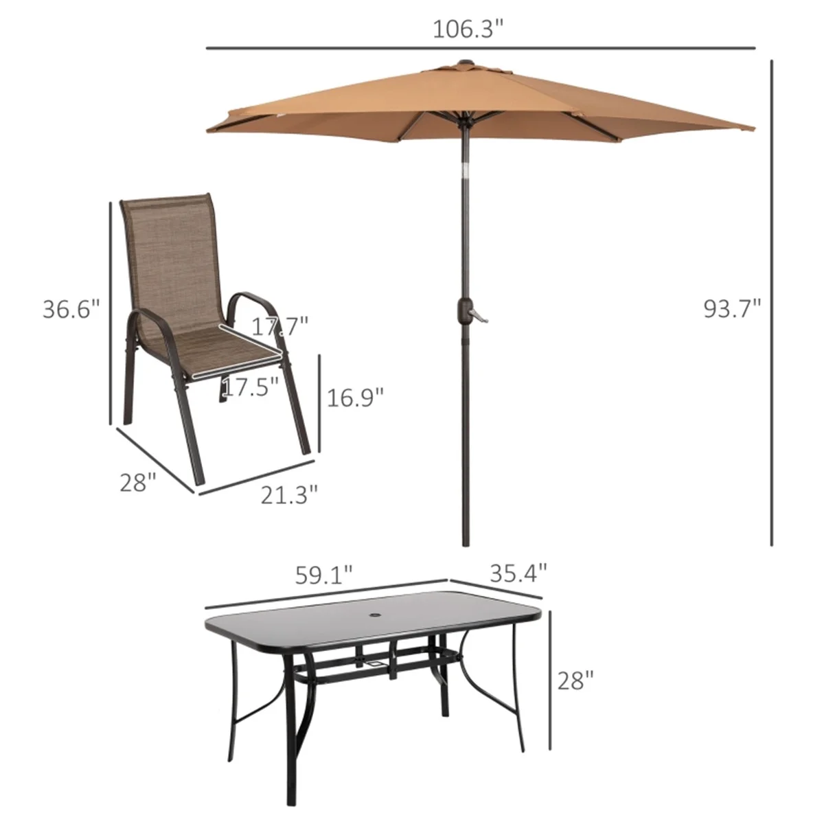 Patio Dining Set with Table, Chairs, and Umbrella - Weatherproof, Easy Assembly, Perfect for Outdoor Gatherings