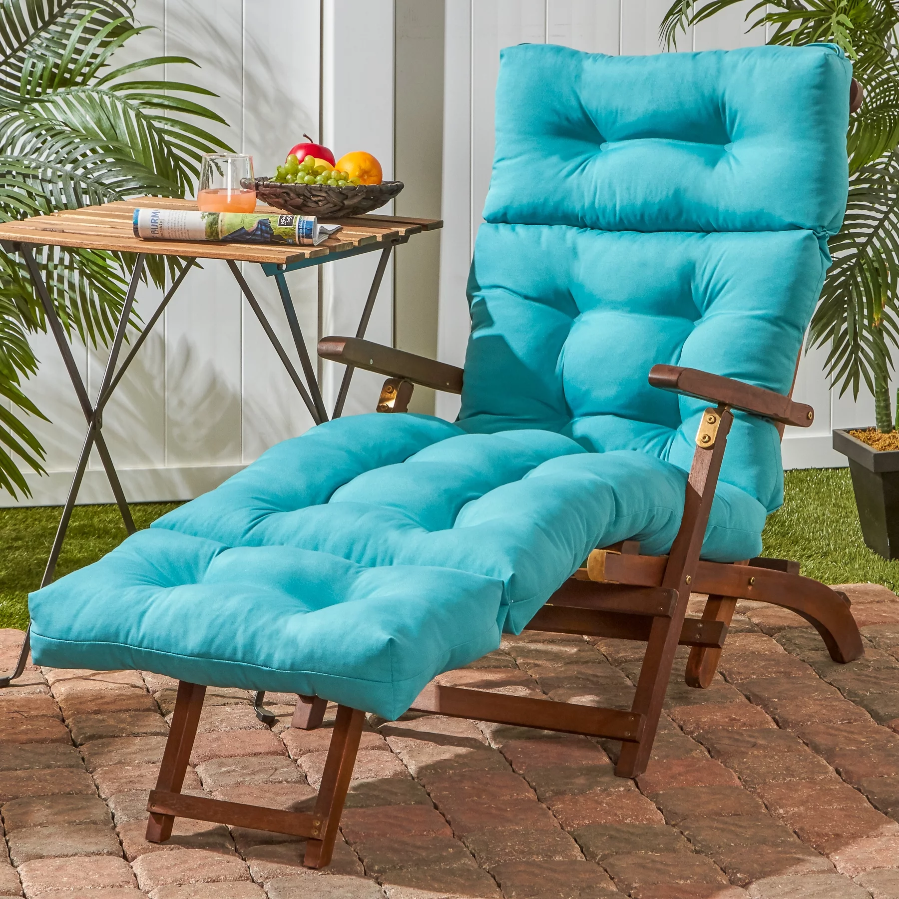 Greendale Home Fashions Teal 72 x 22 in. Outdoor Chaise Lounge Chair Cushion