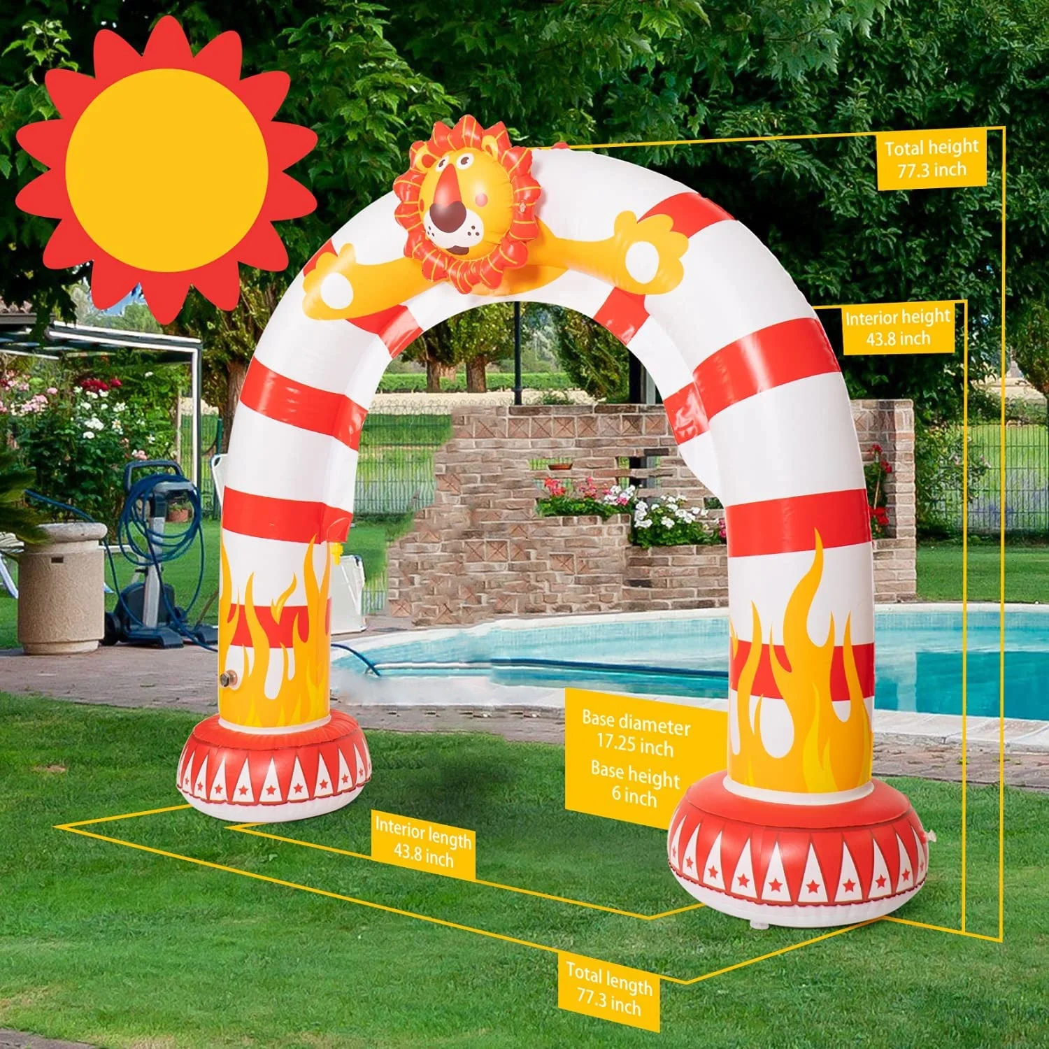 Inflatable Rainbow Lion Sprinkler Backyard  Arch, Giant Sprinkler for Kids Outdoor Play Water Toys Sprinkler for Boys Girls