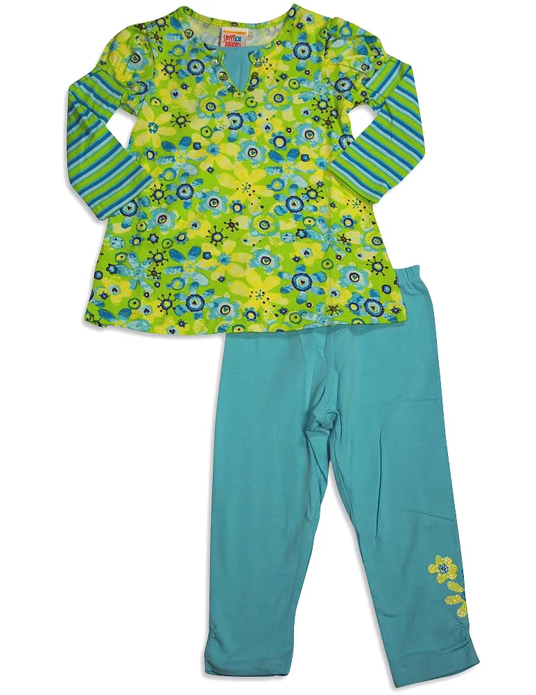 Sweet Potato Toddler and Little Girls Long Sleeve Legging Pant Sets 30973-4T (lime aqua)