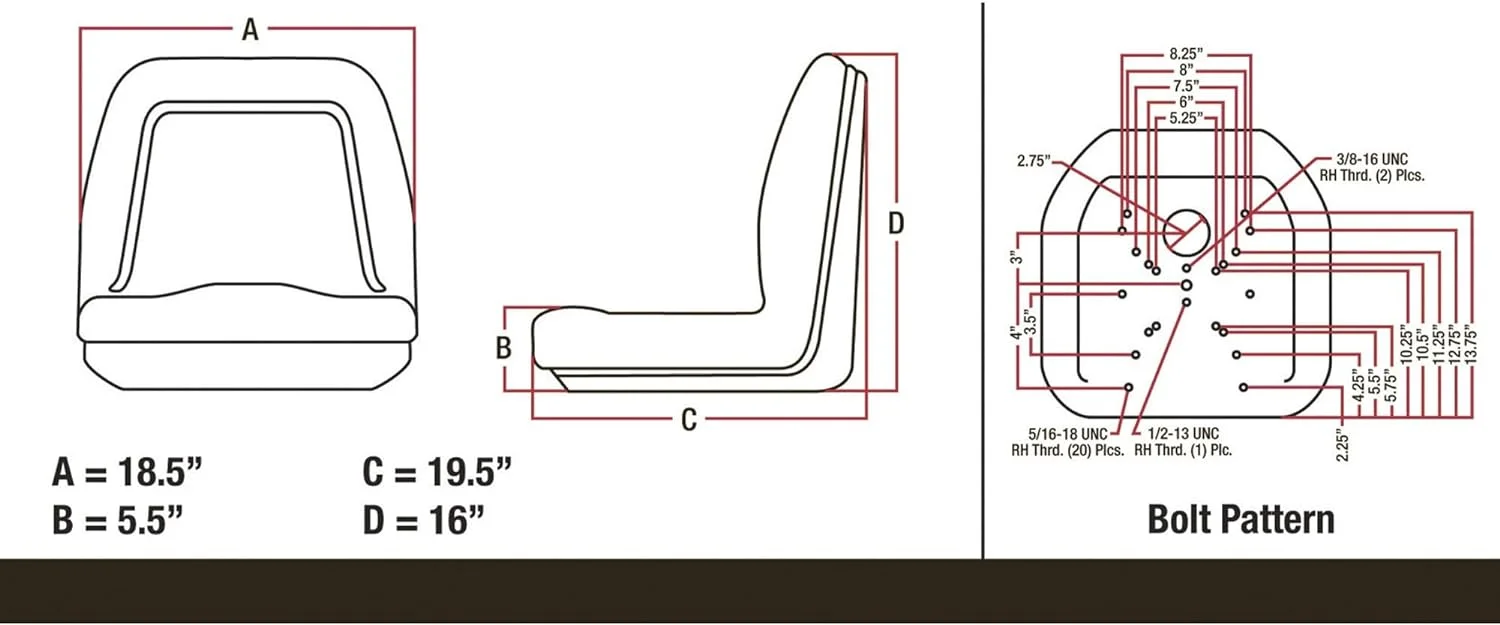 A & I Deluxe Midback Utility Lawn Mower Seat - Black, Model Number TM555BL