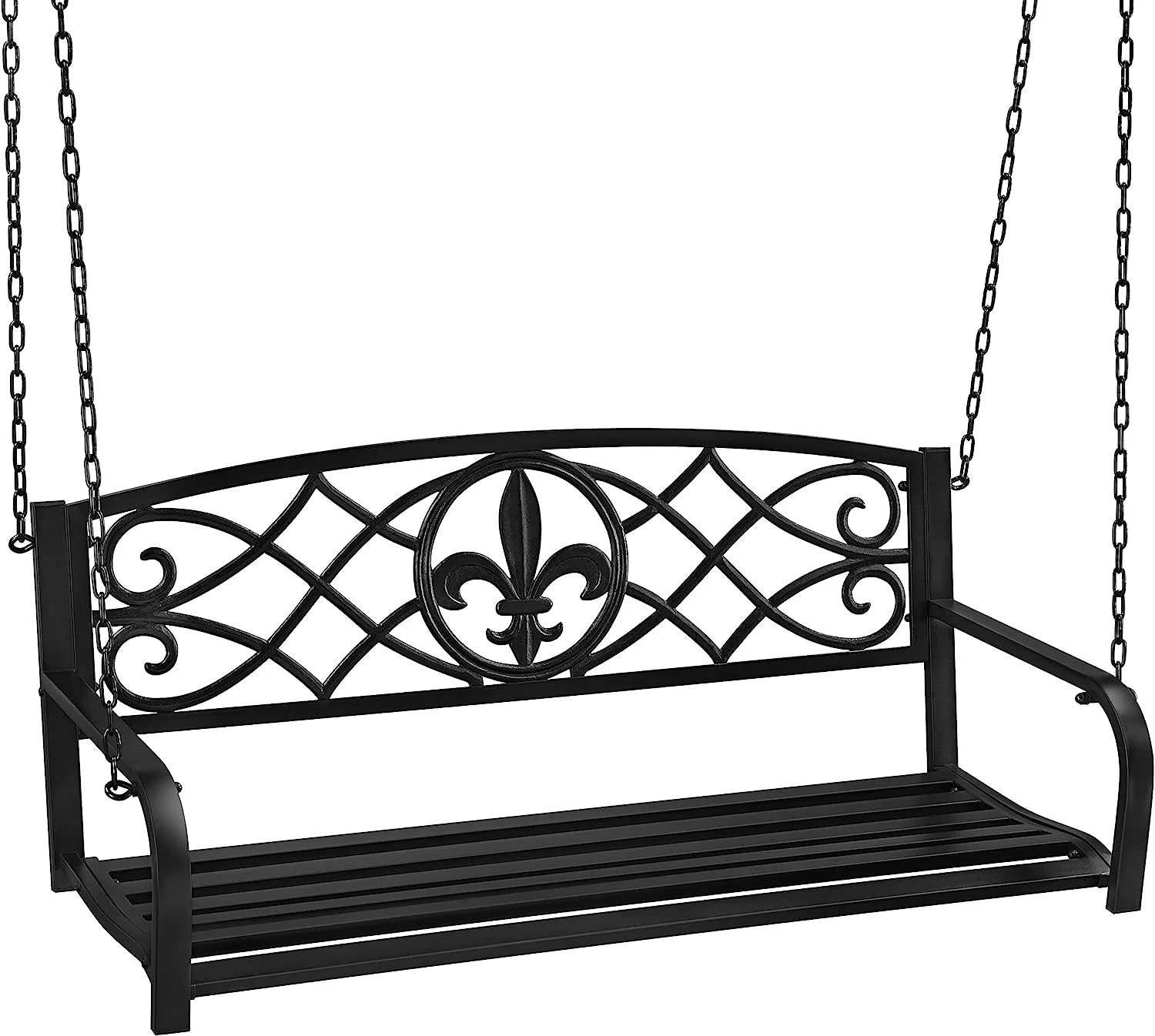 Elegant Outdoor Porch Swing, 2 Persons Elegant Swing Chair Metal Hanging Bench, Heavy Duty 500lb Weight Capacity Swing Seat All-Weather Resistant, Black