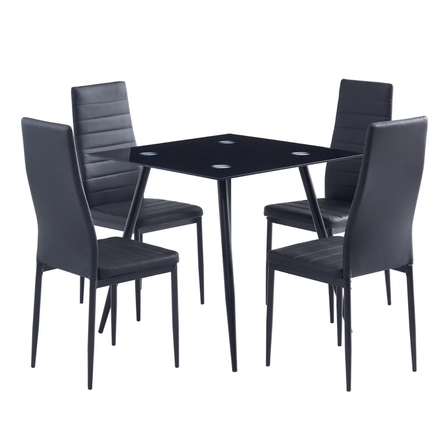 RUseeN 4pcs Elegant Assembled Stripping Texture High Backrest Dining Chairs Black