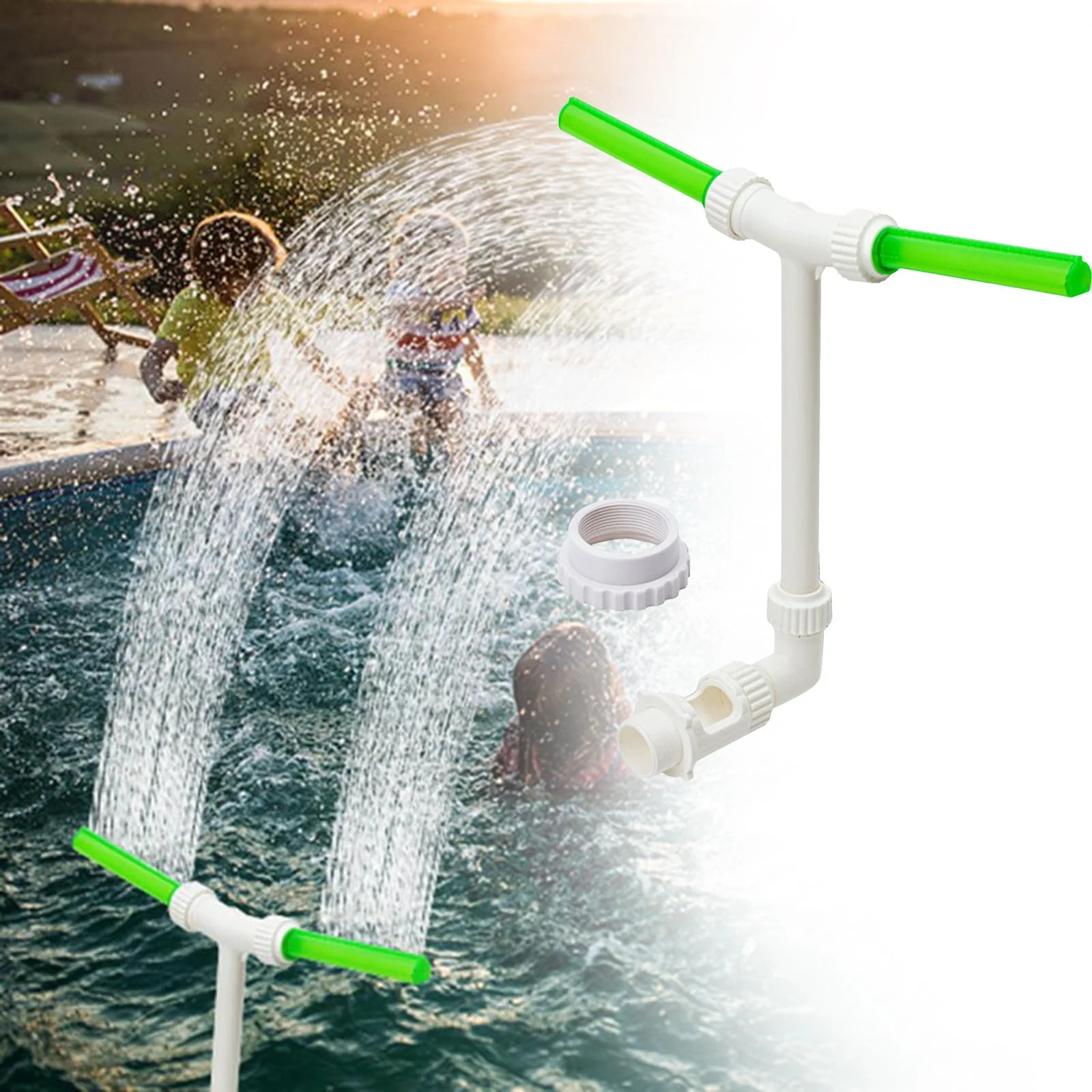 Yolaird Pool Fountain for Above Ground/Inground Pools - Adjustable Fluorescent Dual Spray Pool Waterfall Sprinklers, Swimming Pool Accessories for Cooling Relaxation SPA