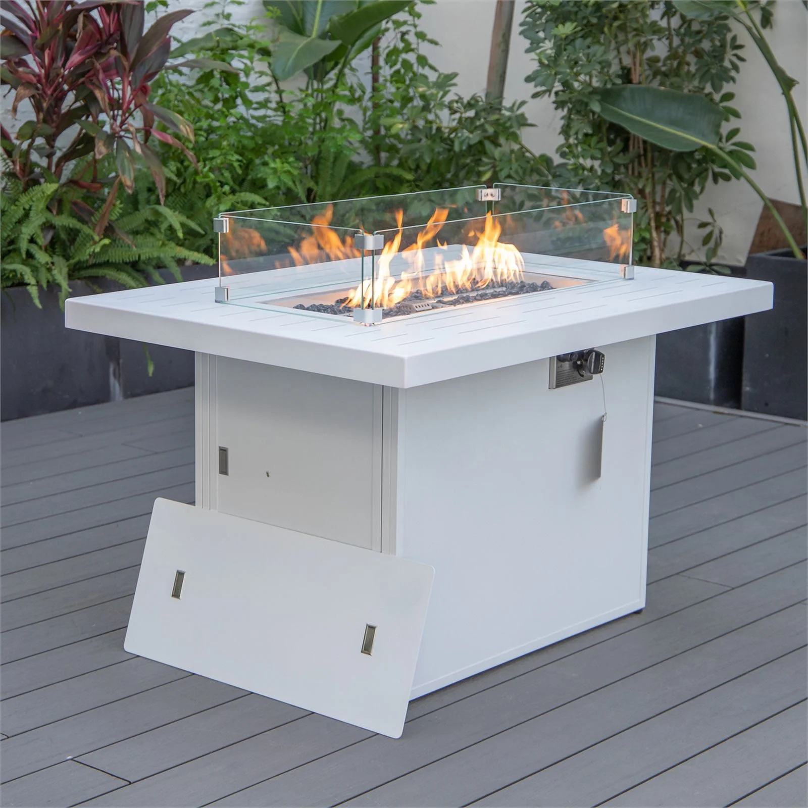 Afuera Living Patio Aluminum Propane Fire Pit Table in White