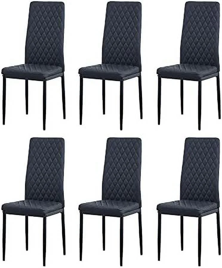 ZWNLKQG Set of 6 Leather Dining Chairs Set  with Upholstered Cushion & High Back  Powder Coated Metal Legs  Rhombus Pattern Seats  Household