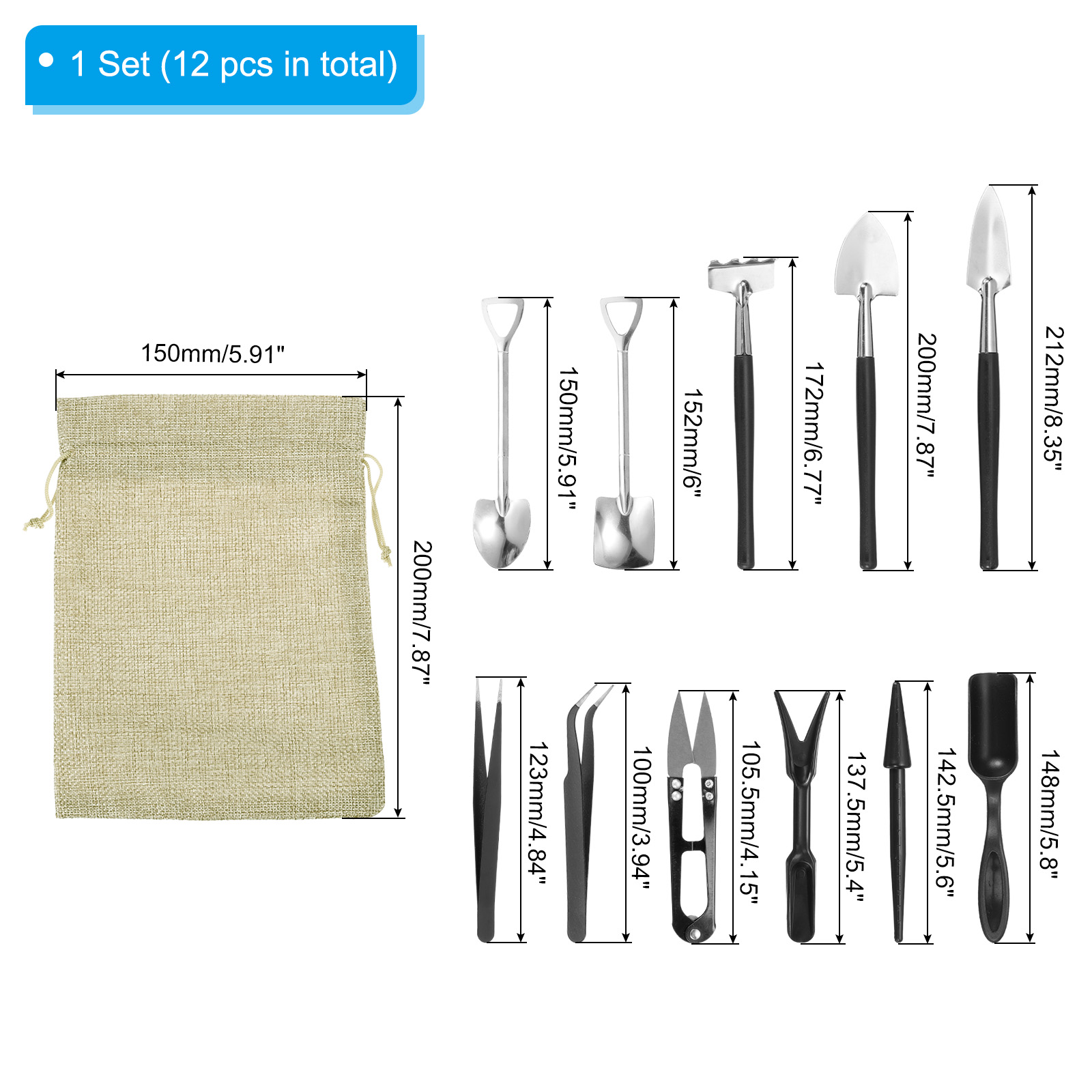 Uxcell Transplanting Tools Set, Succulent Tools Set Mini Transplanting Garden Tools Kit, Black 12 Pcs