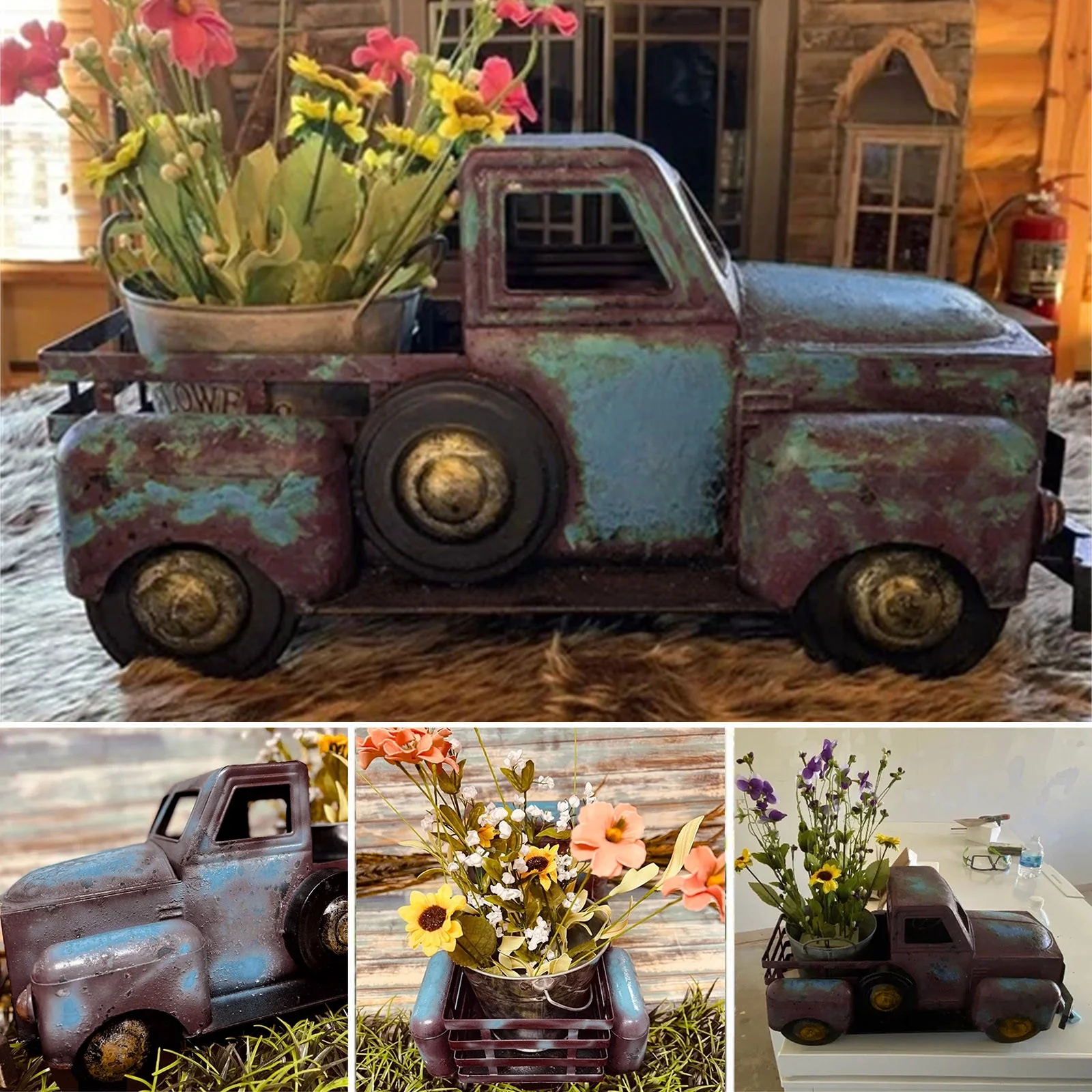 TIIFSWHS Creative Retro Green Small Truck Flower Pot Flower Succulent Potted Flower Pot Ornament Resin Statue Ornament Vintage Ornament Set Vintage Christmas Ornament Target Ornam
