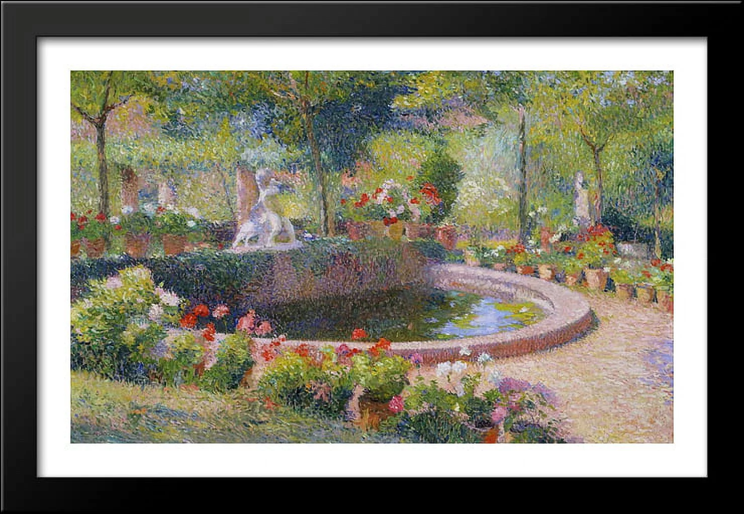 Fountain in Marquayrol 40x26 Large Black Wood Framed Print Art by Henri Martin