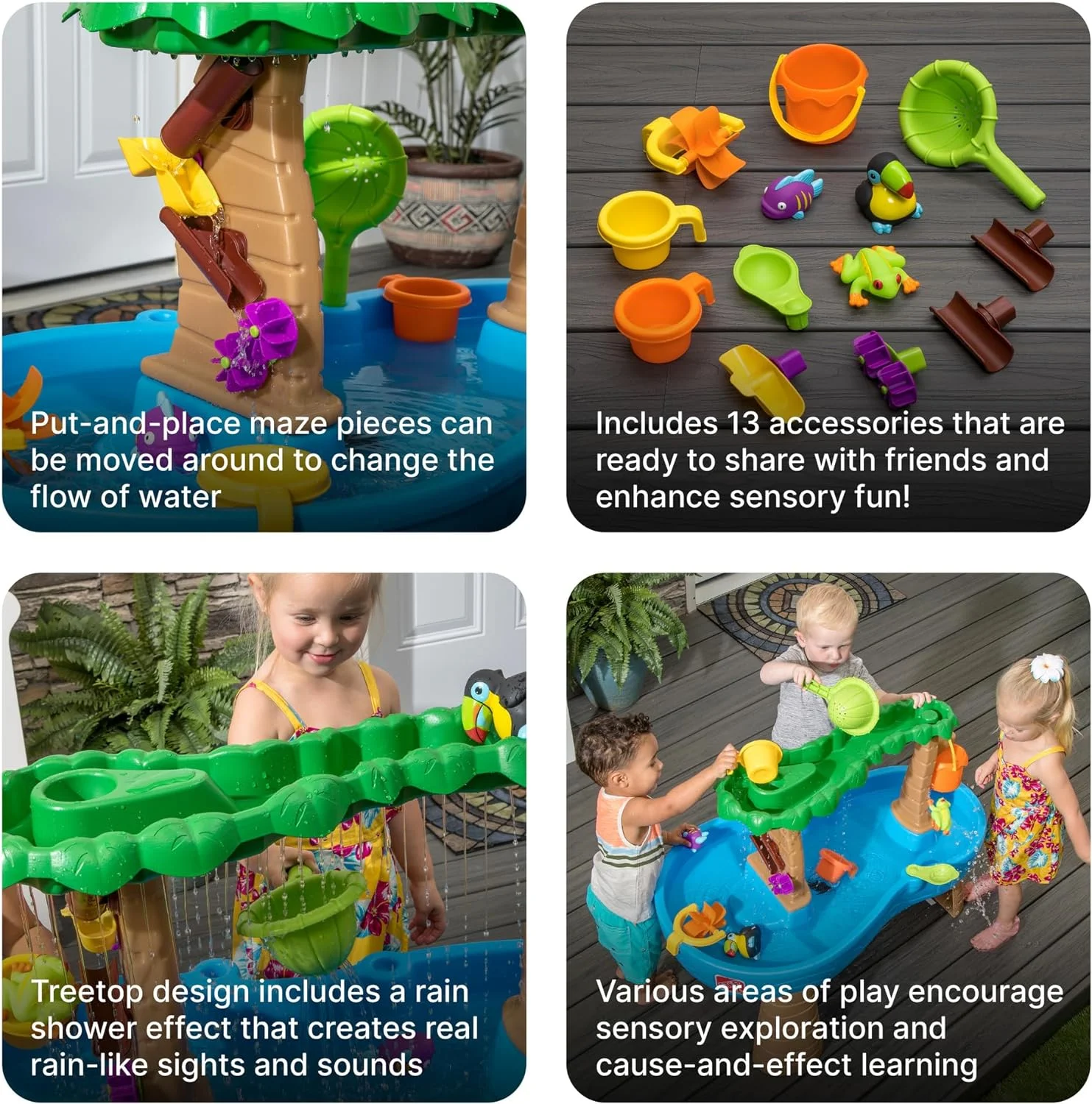 Tropical Rainforest Kids Water Tables, Outdoor Toddler Activity Table, Ages 1.5+ Years Old, 13 Piece Water Toy Accessories, Blue & Green